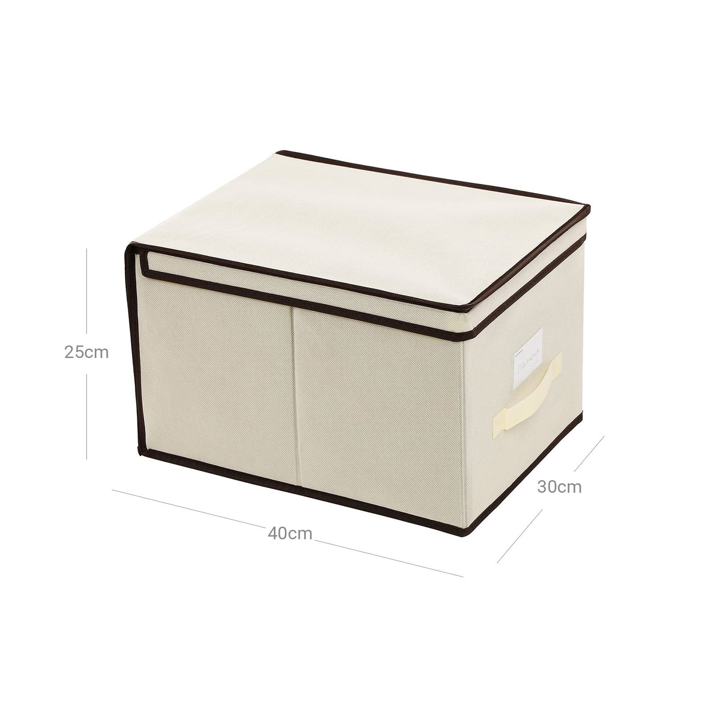Set of 3 Foldable Fabric Storage Boxes - Beige - Includes Lids and Label Holders