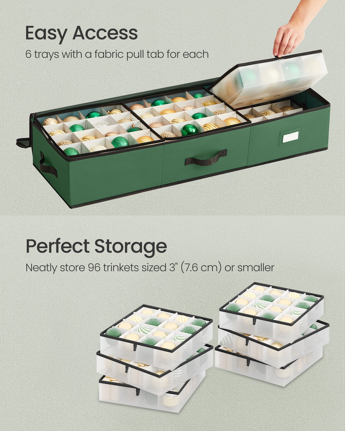 Christmas Ornament Storage Box - 96 Slots - Oxford Fabric - Zippers