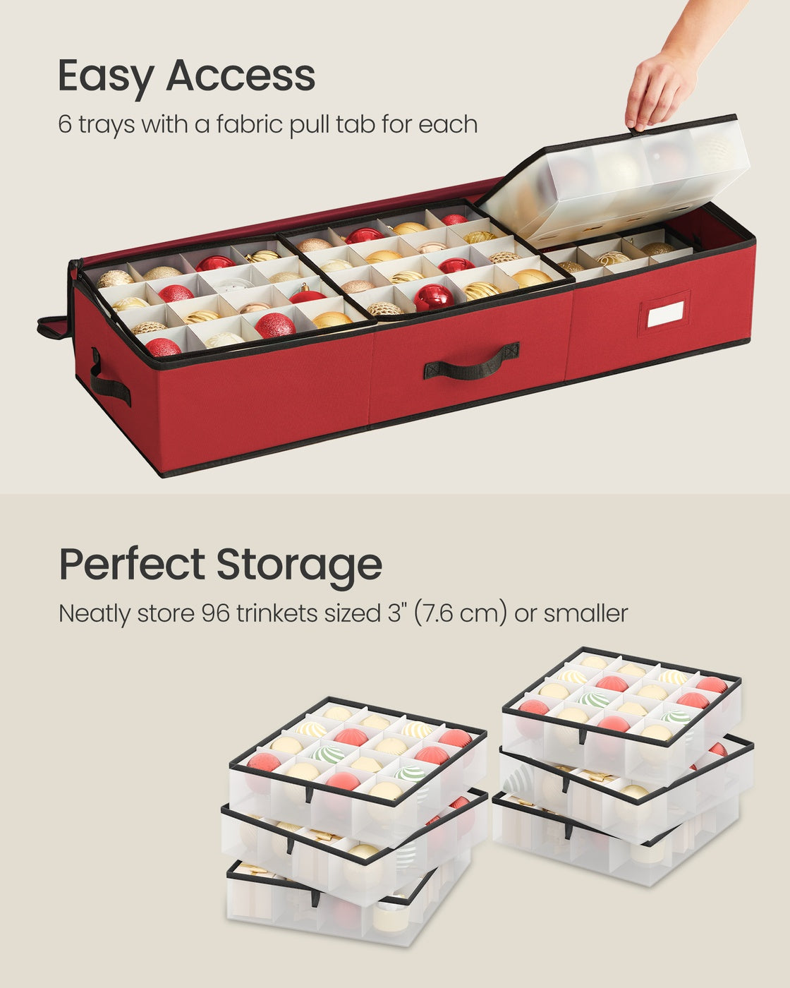 Christmas Ornament Storage Box - 96 Slots - Oxford Fabric - Zippers