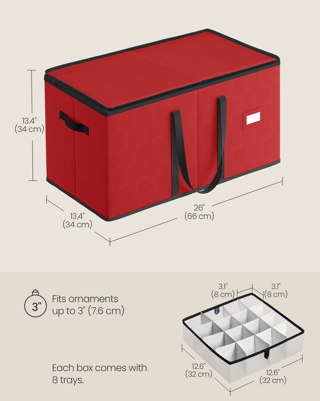 Christmas Decoration Storage Box - 64L - Oxford Fabric - Dual Zippers