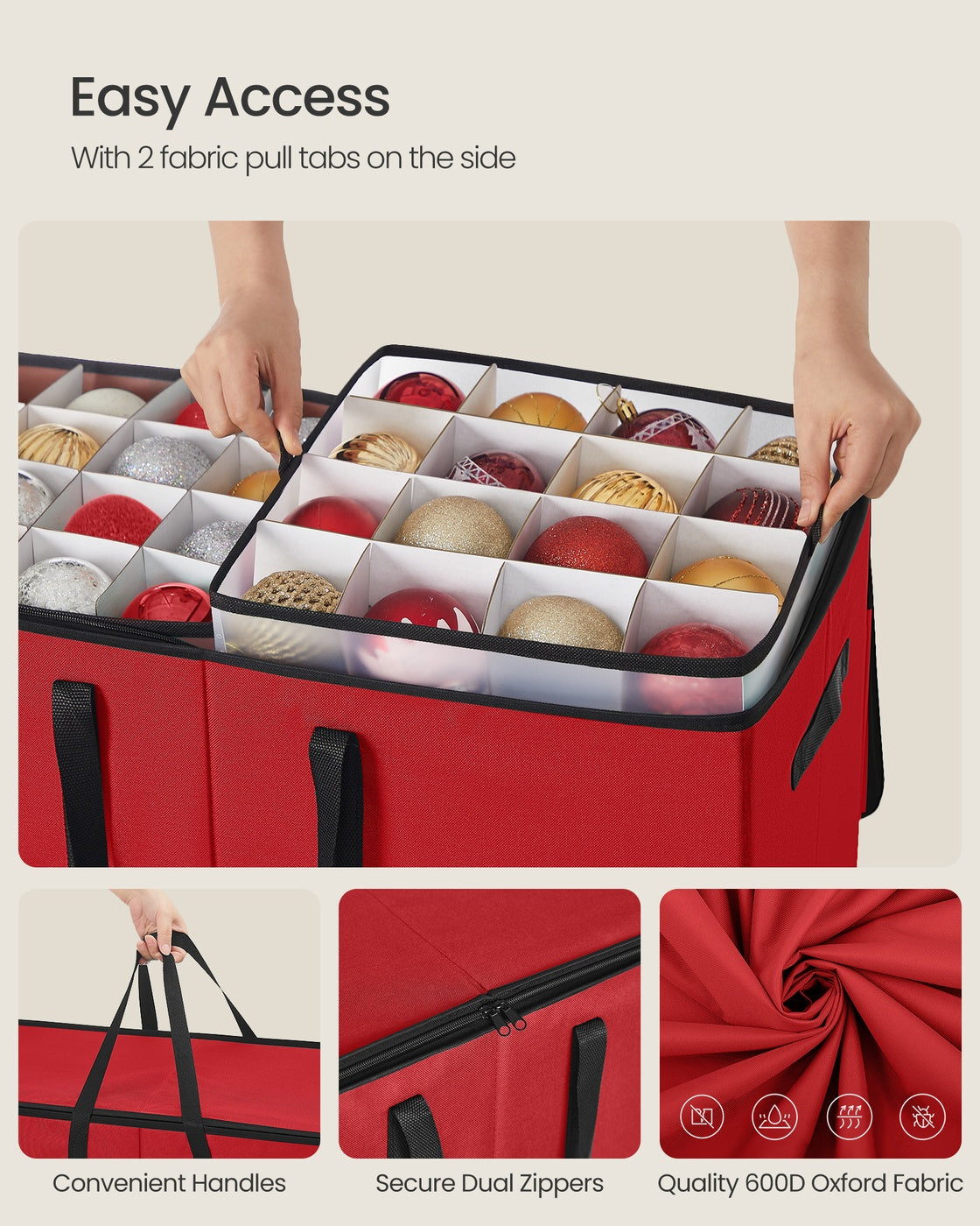 Christmas Decoration Storage Box - 64L - Oxford Fabric - Dual Zippers