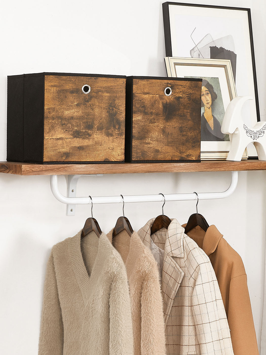 Set of 6 Folding Storage Boxes - 30 x 30 x 30 cm - Non-Woven - Rustic Brown and Black - Durable and Easy to Maintain
