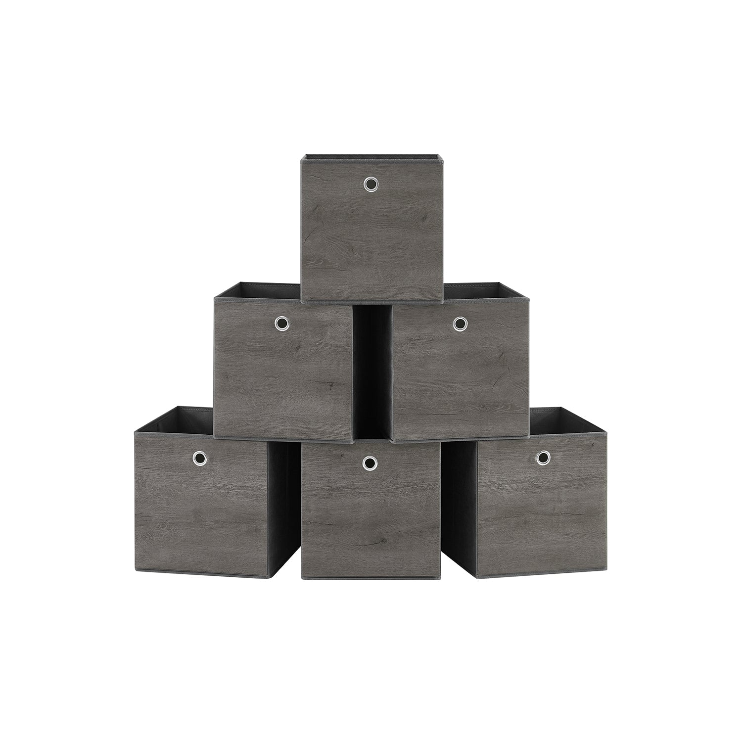 Set of 6 Foldable Storage Organiser Boxes - Non-Woven Fabric - Rustic Brown and Black - Includes Handles