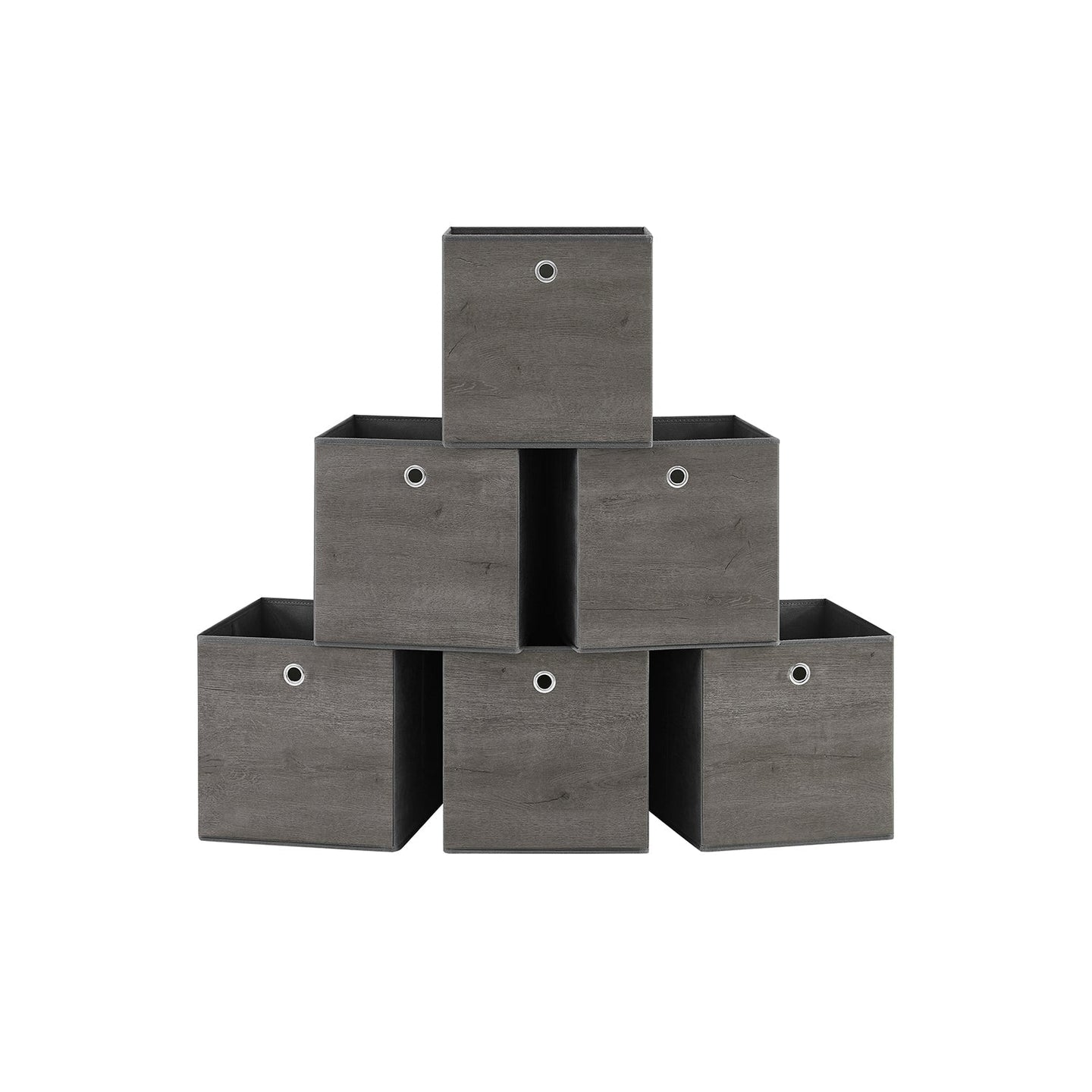 Set of 6 Foldable Storage Organiser Boxes - Non-Woven Fabric - Rustic Brown and Black - Includes Handles