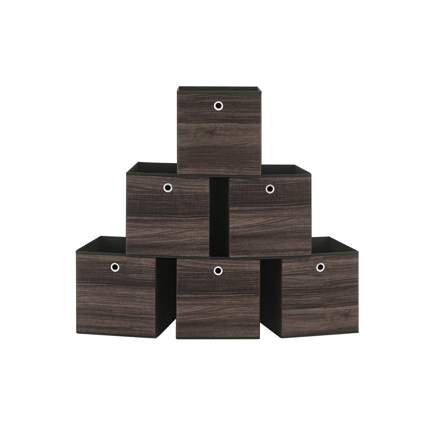 Set of 6 Foldable Storage Organiser Boxes - Non-Woven Fabric - Rustic Brown and Black - Includes Handles