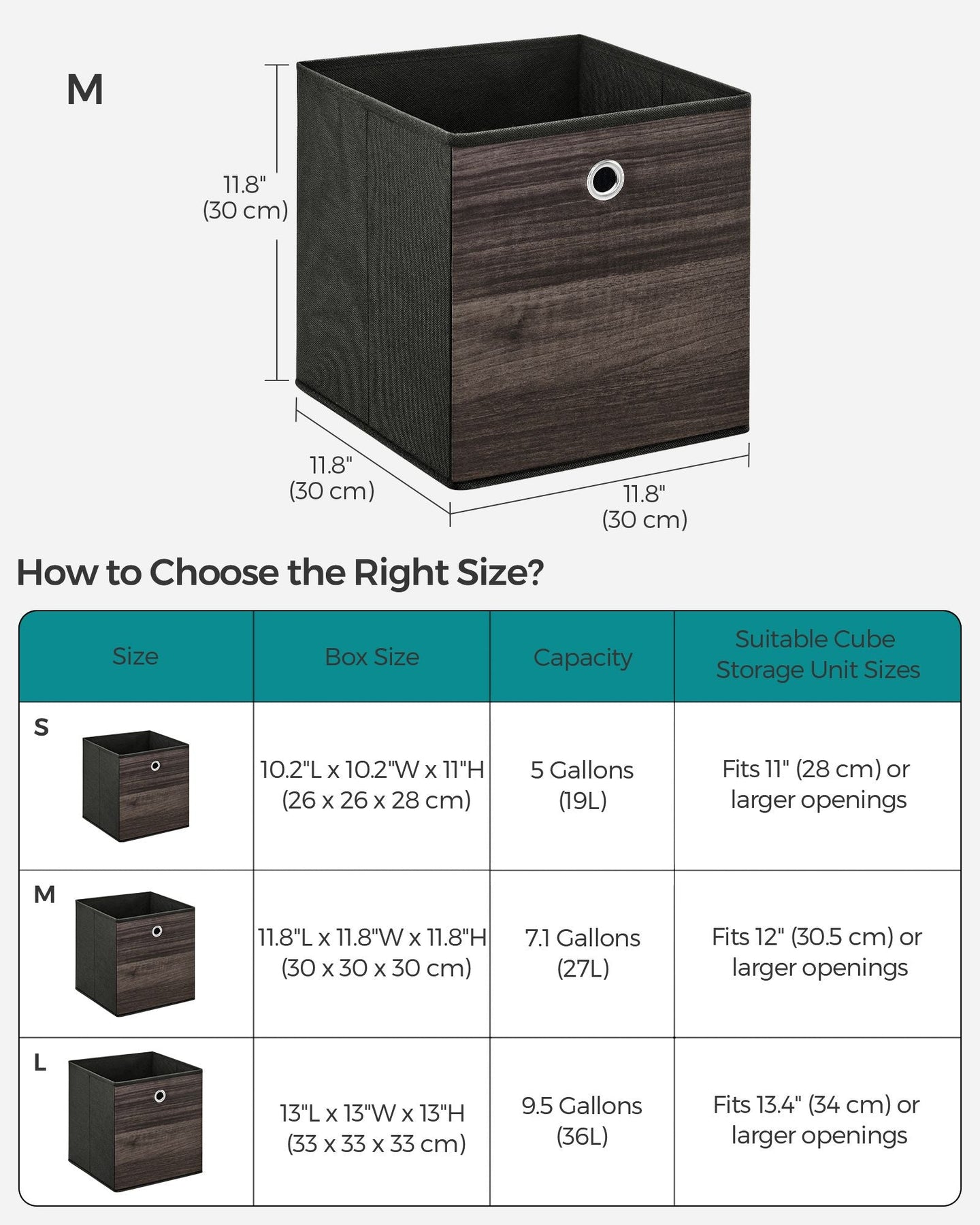 Set of 6 Foldable Storage Organiser Boxes - Non-Woven Fabric - Rustic Brown and Black - Includes Handles