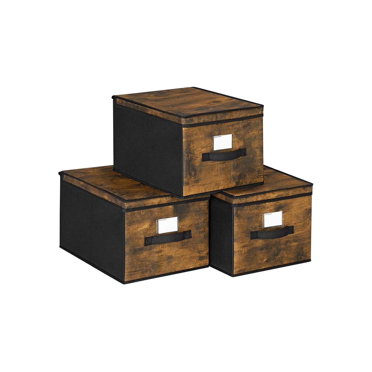 Set of 3 Foldable Fabric Storage Boxes - Grey - Clear Front Window and Lid