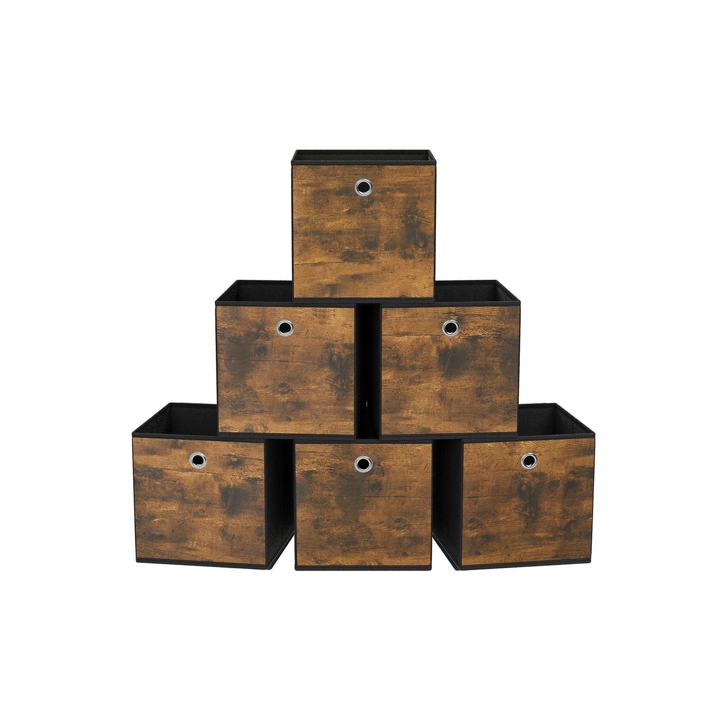 Set of 6 Foldable Storage Cubes - Oxford - Rustic Brown and Black - Convenient Handle