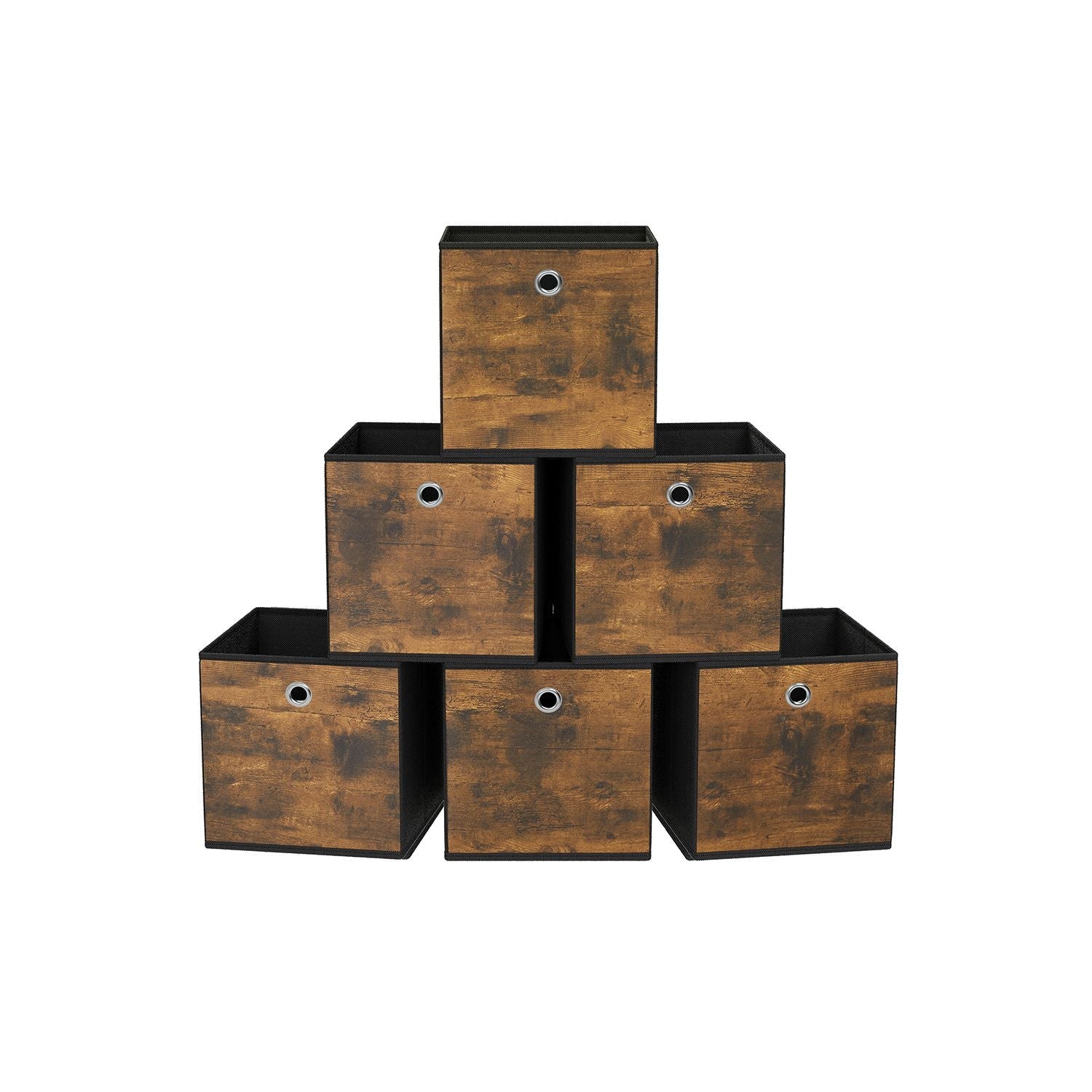 Set of 6 Foldable Storage Cubes - Oxford - Rustic Brown and Black - Convenient Handle