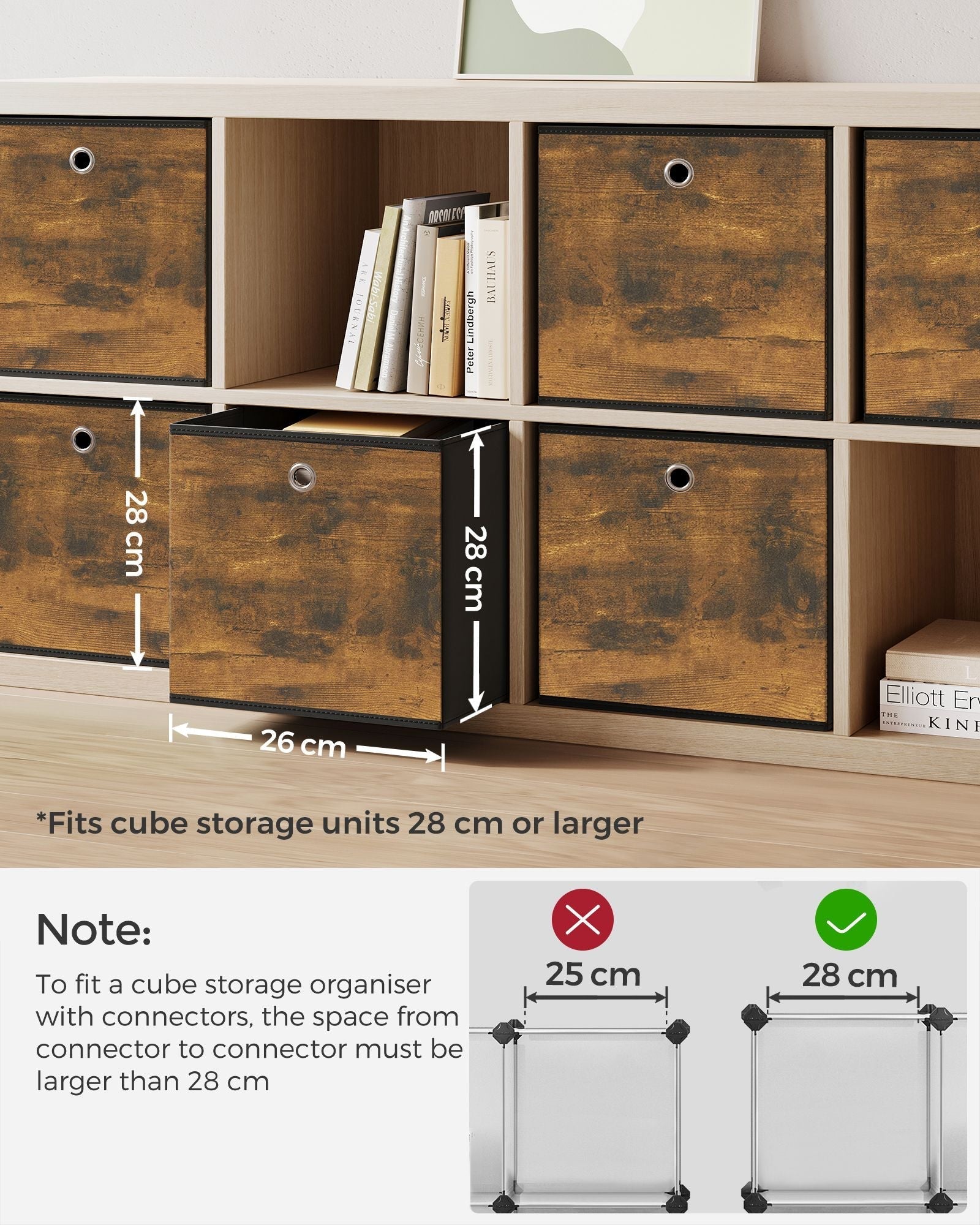 Set of 6 Foldable Storage Cubes - Oxford - Rustic Brown and Black - Convenient Handle