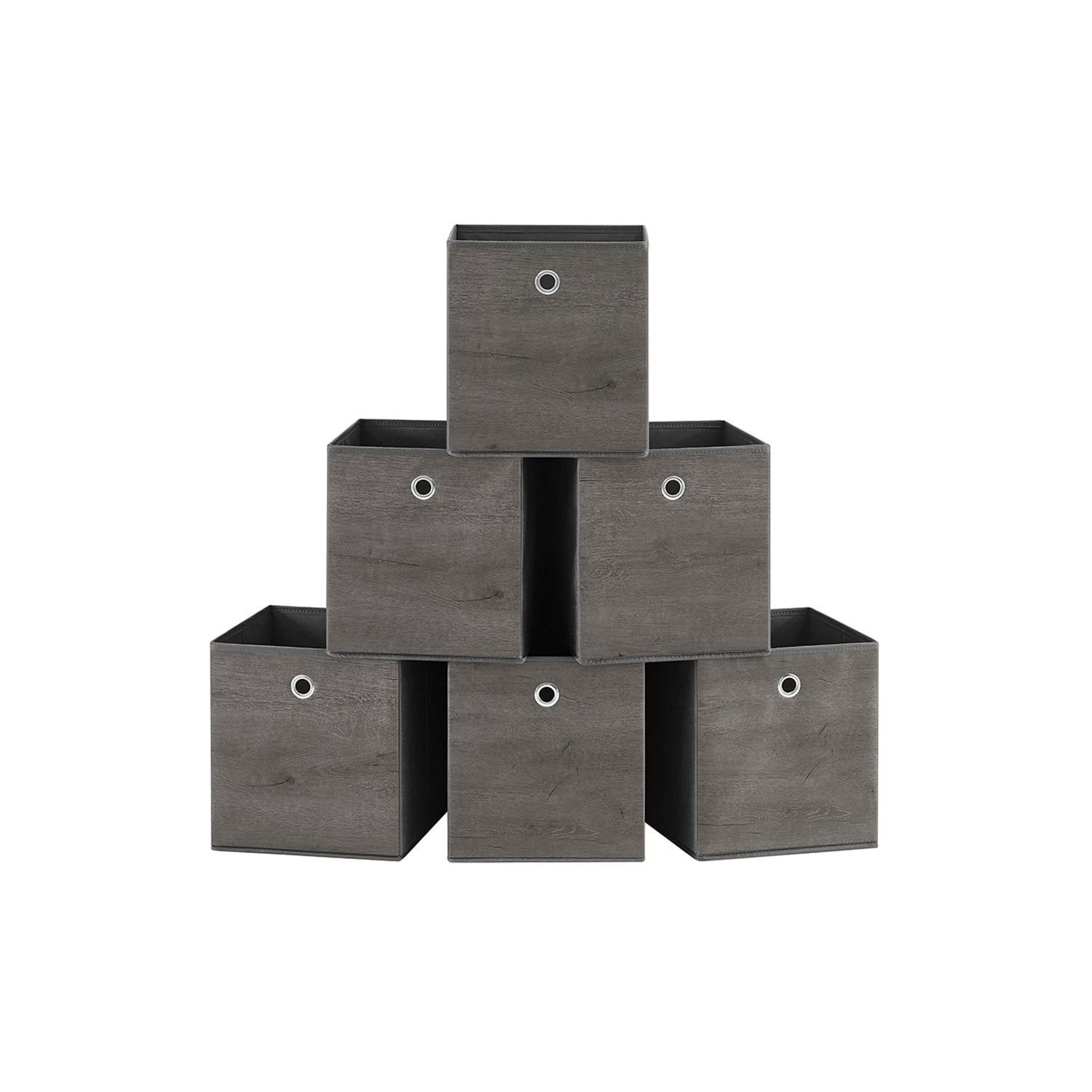 Set of 6 Storage Boxes - Non-Woven - Rustic Brown and Black - Foldable with Handle