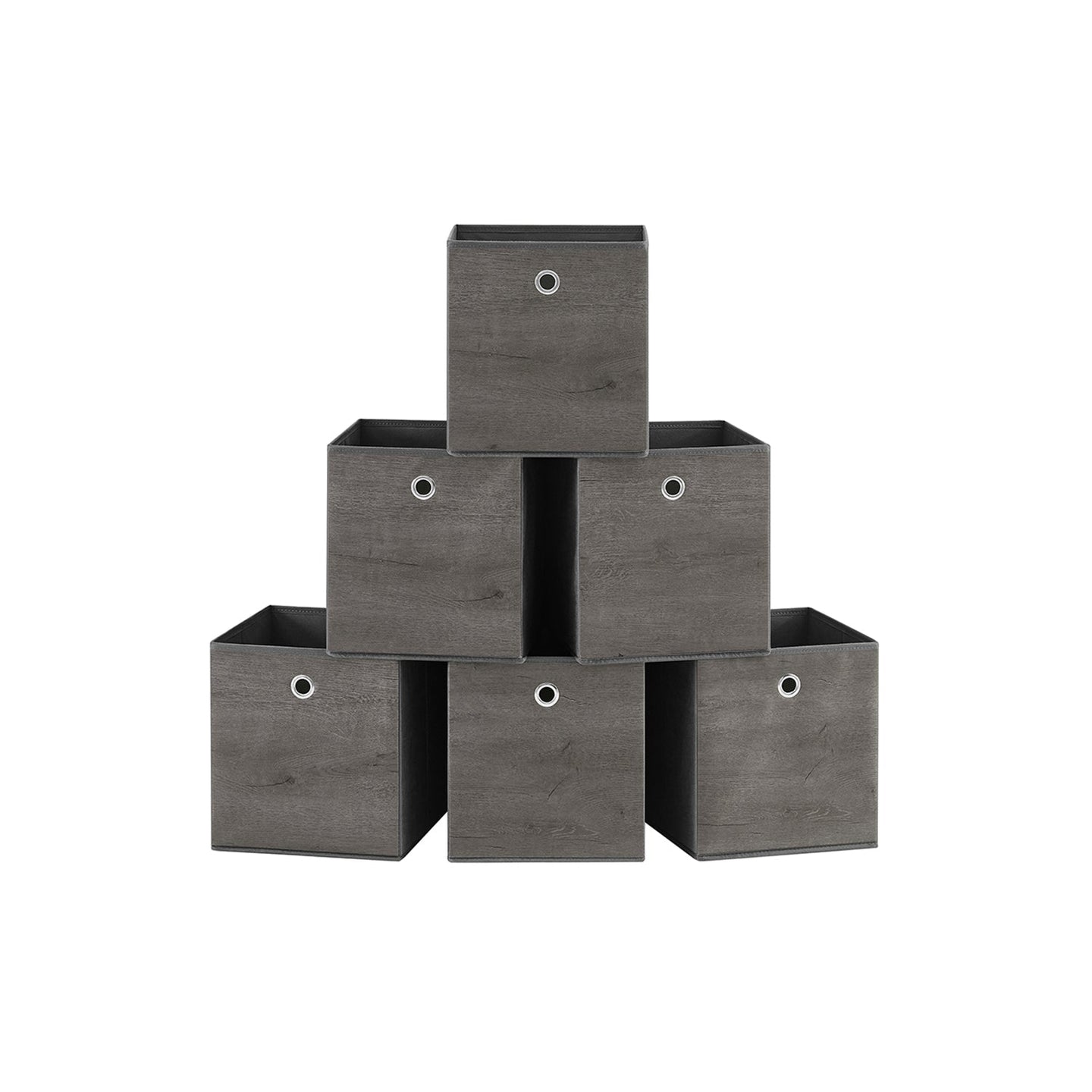 Set of 6 Storage Boxes - Non-Woven - Rustic Brown and Black - Foldable with Handle