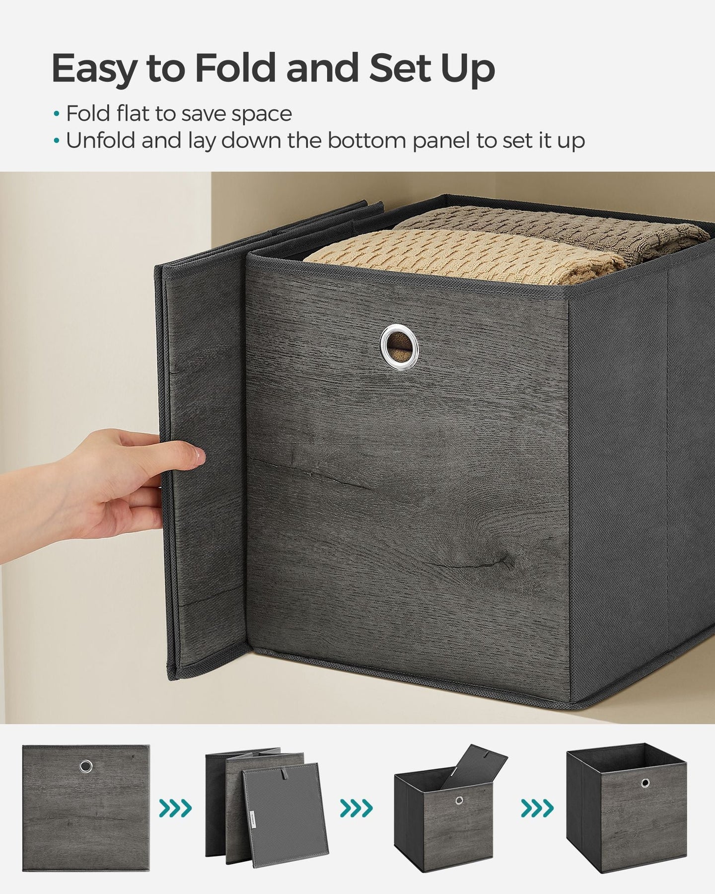 Set of 6 Storage Boxes - Non-Woven - Rustic Brown and Black - Foldable with Handle