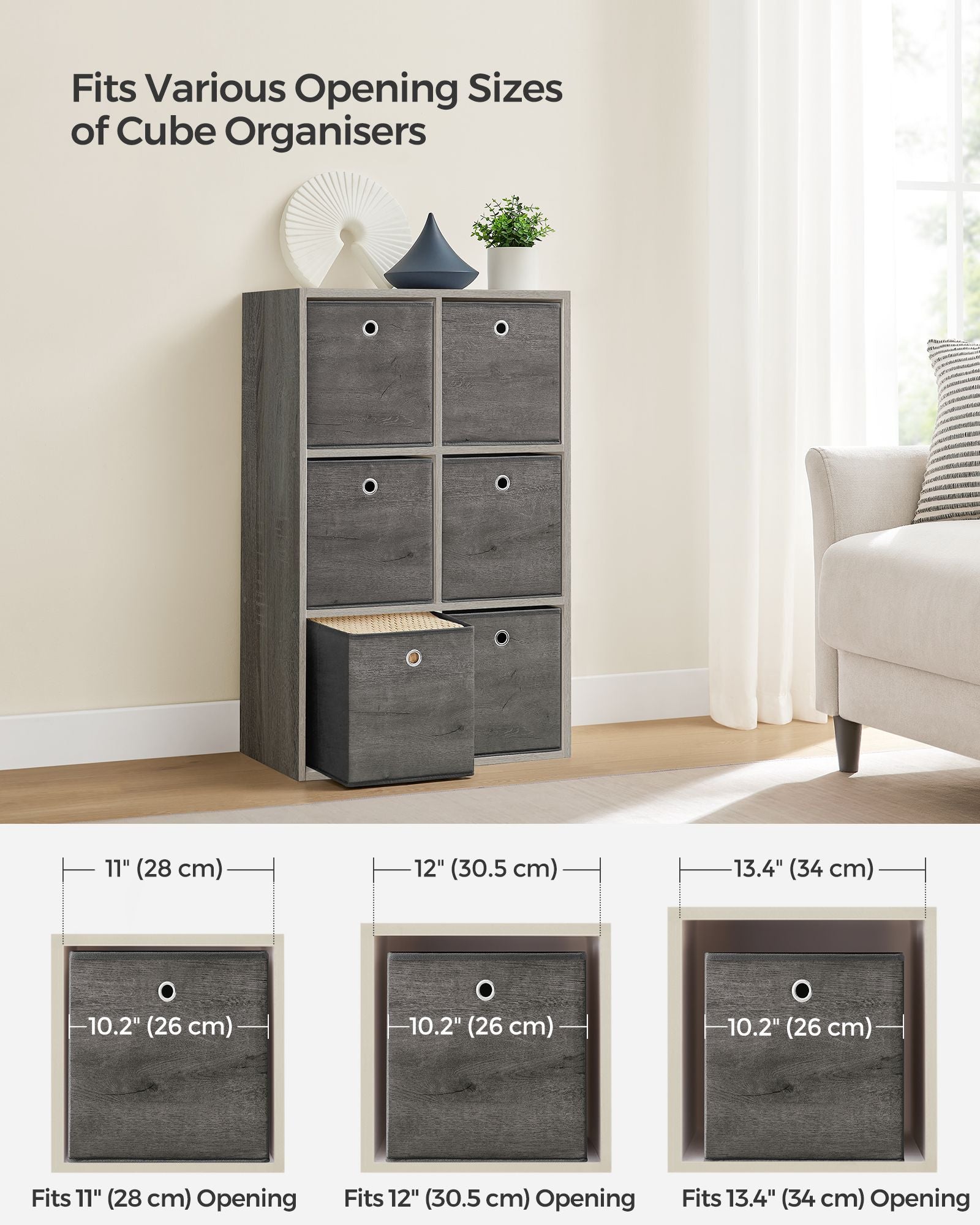 Set of 6 Storage Boxes - Non-Woven - Rustic Brown and Black - Foldable with Handle