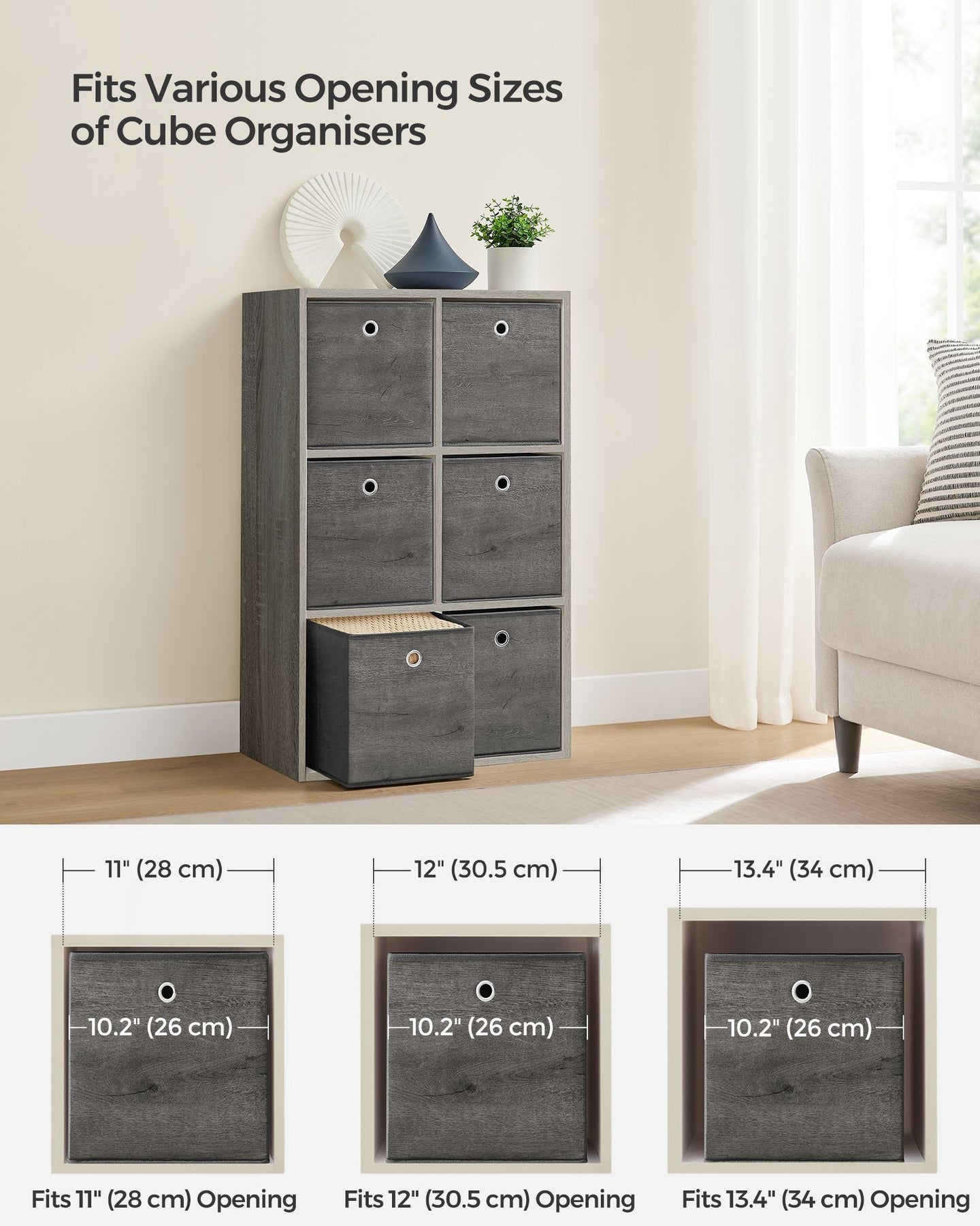 Set of 6 Storage Boxes - Non-Woven - Rustic Brown and Black - Foldable with Handle
