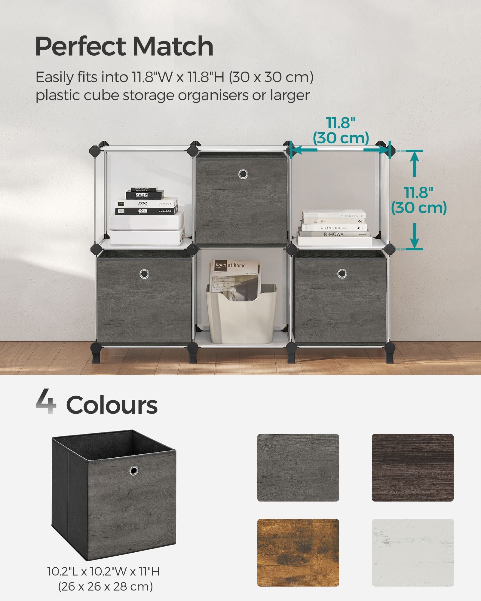 Set of 6 Storage Boxes - Non-Woven - Rustic Brown and Black - Foldable with Handle