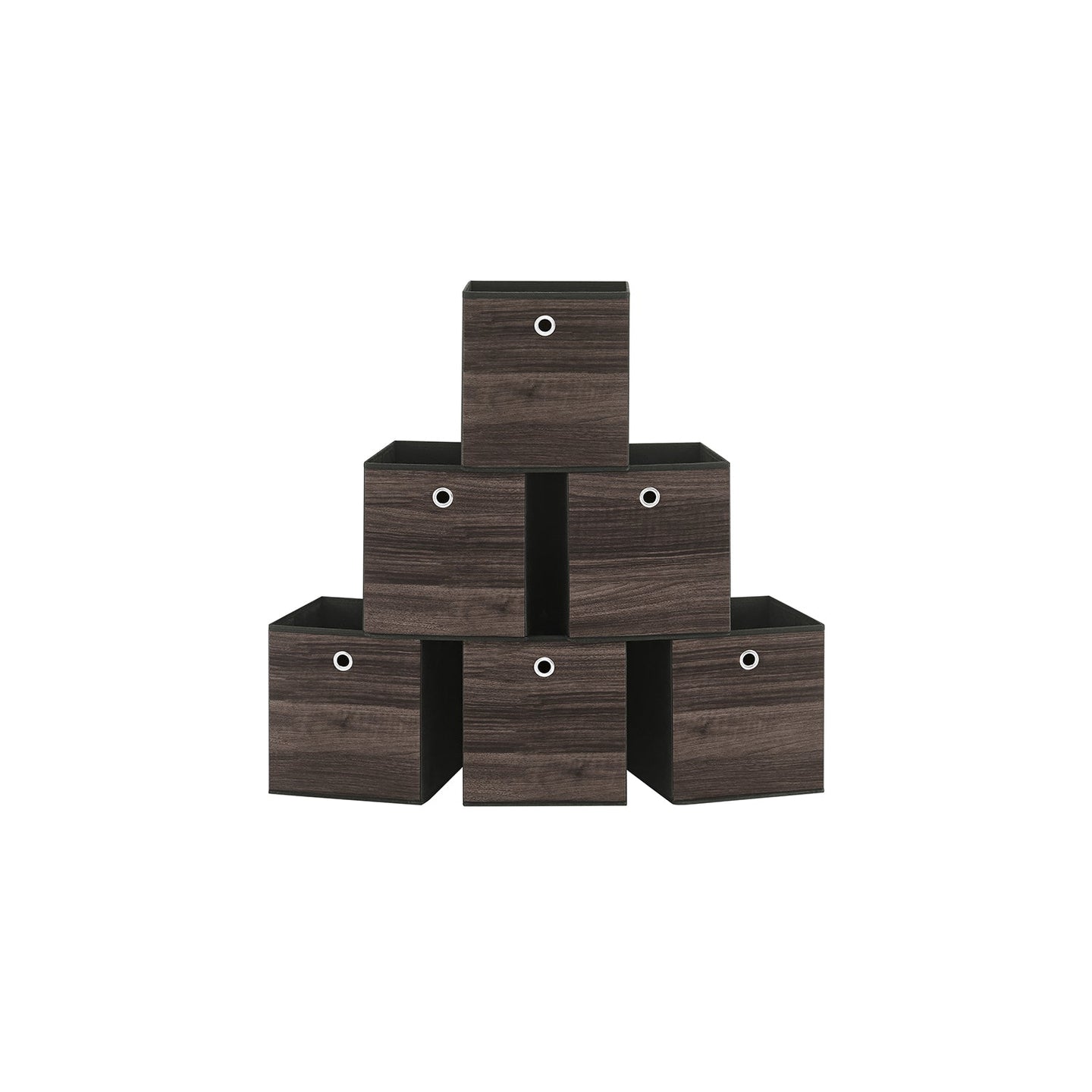 Set of 6 Foldable Storage Bins - Oxford - Chestnut Brown - Featuring Handles