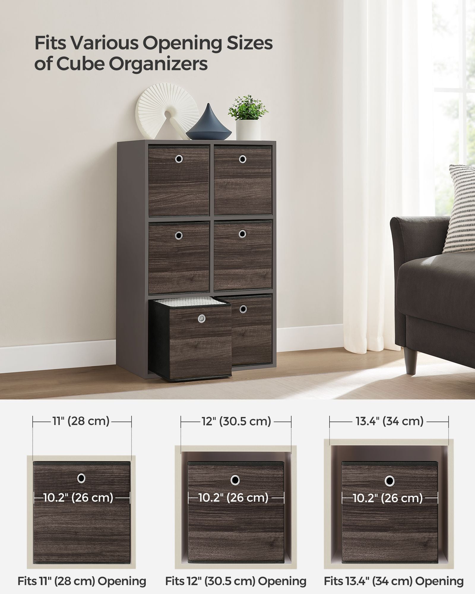 Set of 6 Foldable Storage Bins - Oxford - Chestnut Brown - Featuring Handles