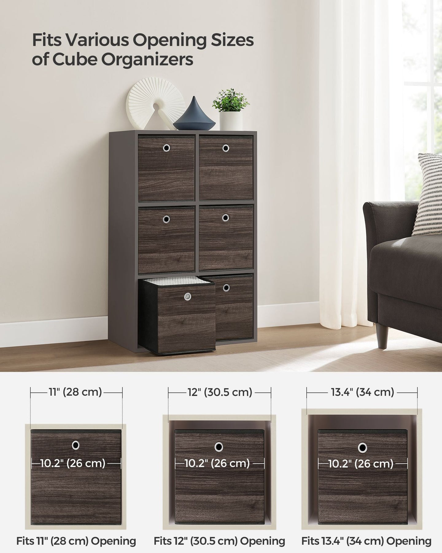 Set of 6 Foldable Storage Bins - Oxford - Chestnut Brown - Featuring Handles