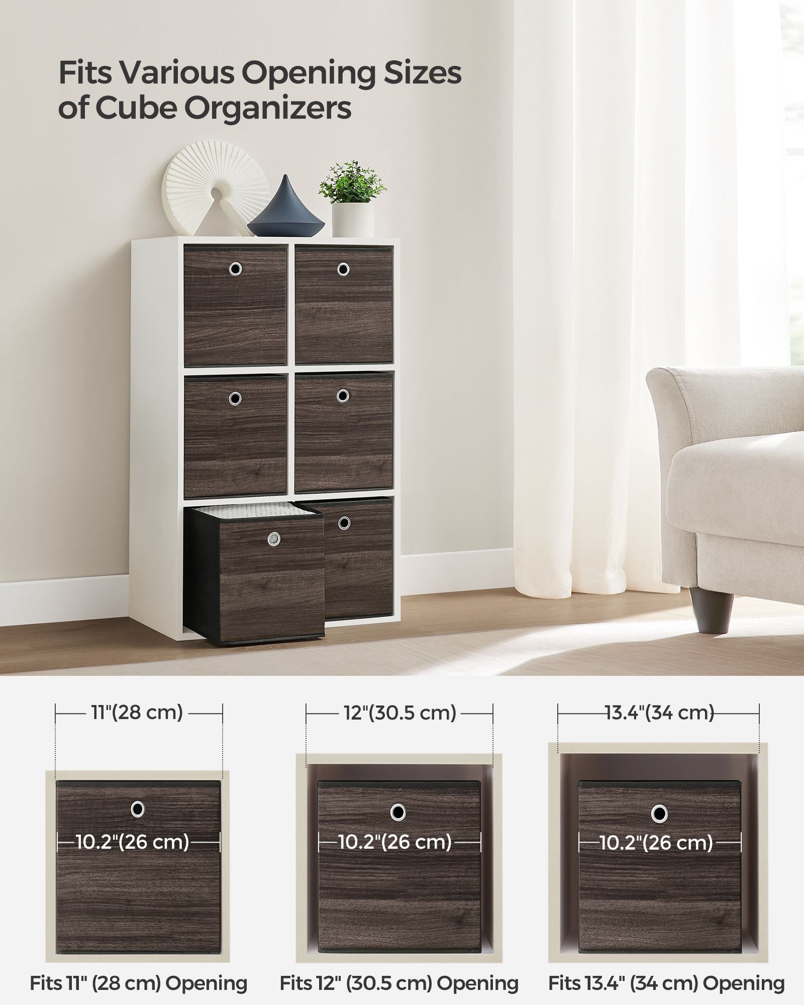 Set of 6 Foldable Storage Bins - Oxford - Chestnut Brown - Featuring Handles