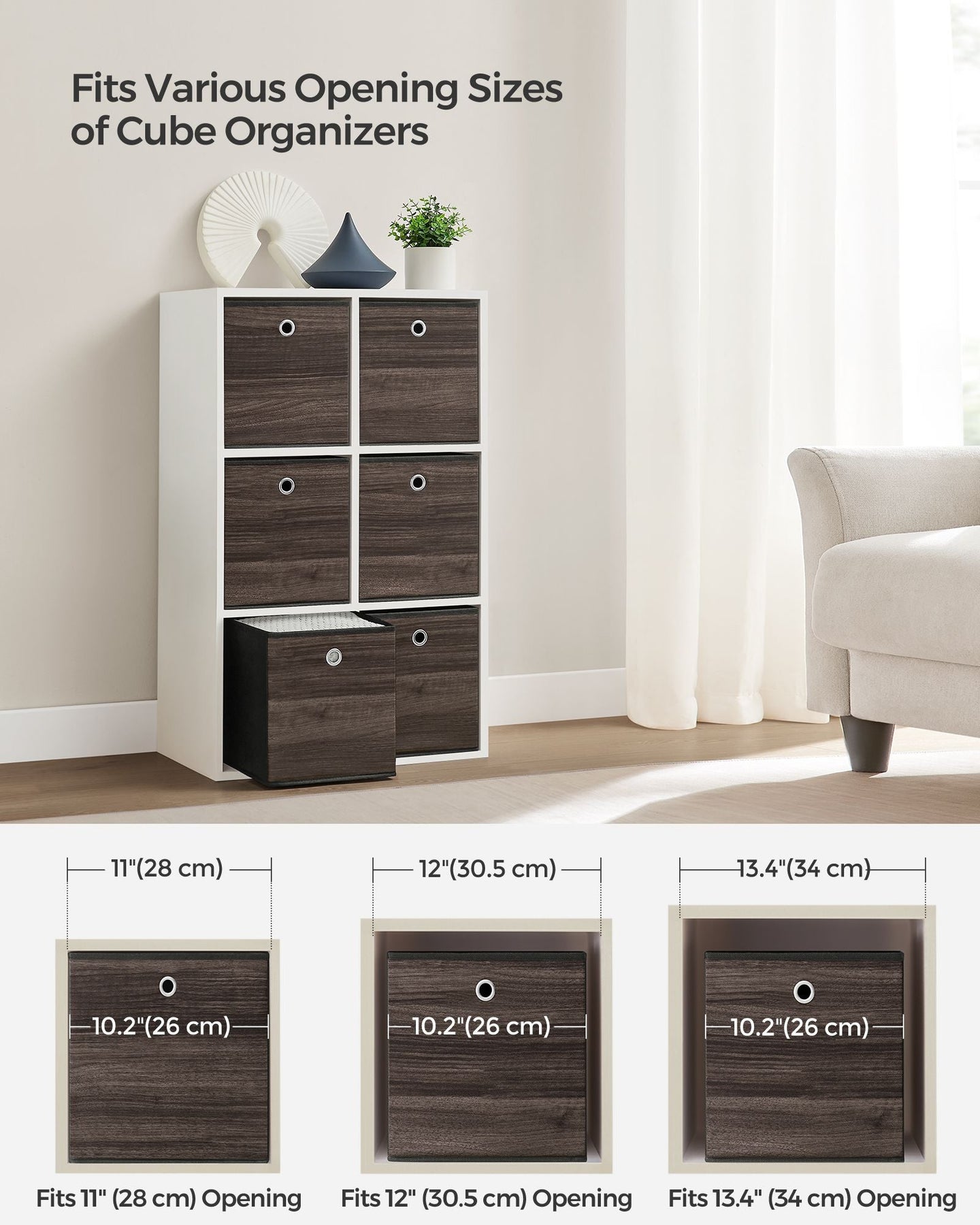Set of 6 Foldable Storage Bins - Oxford - Chestnut Brown - Featuring Handles