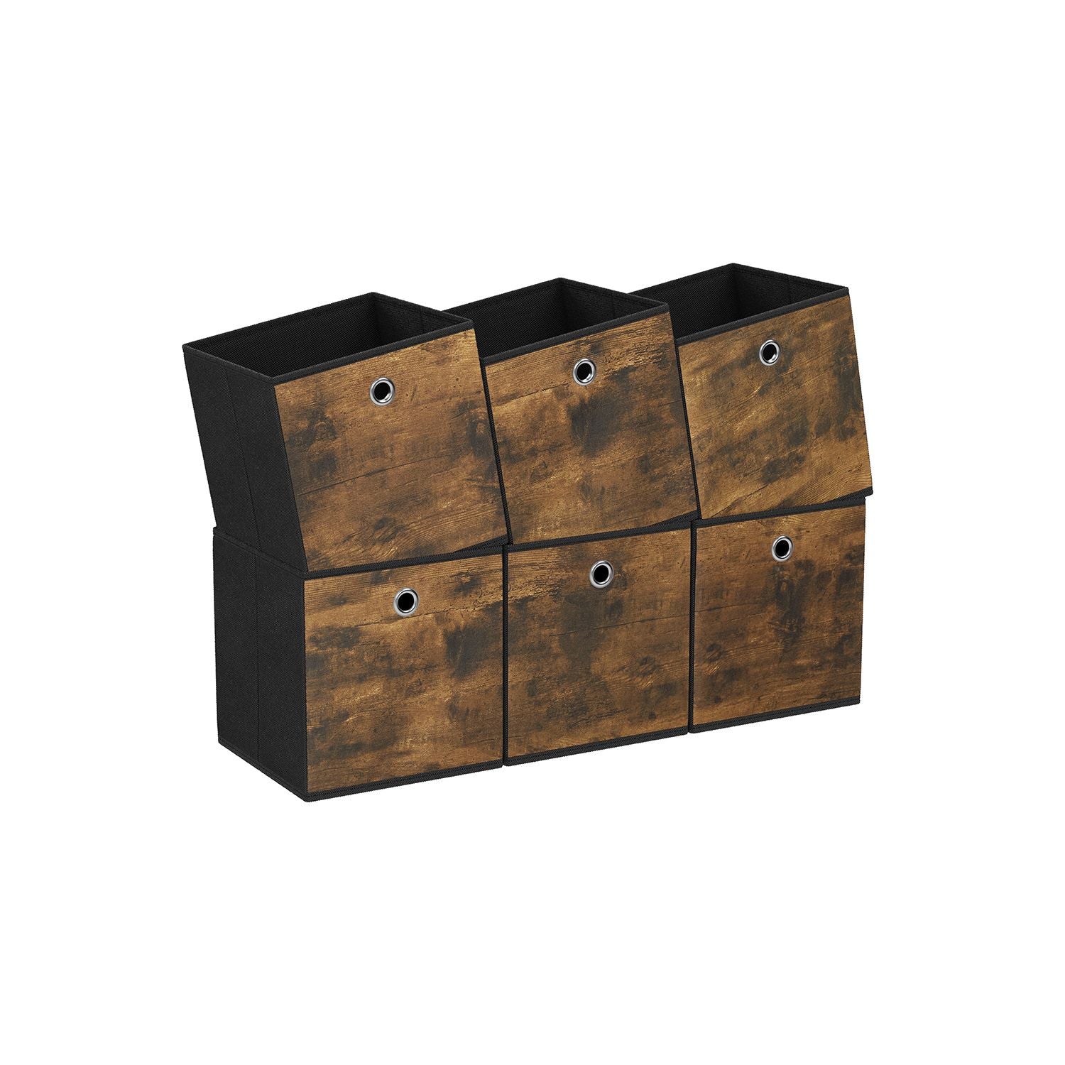 Foldable Storage Cubes - Oxford - Rustic Brown & Black - Set of 6