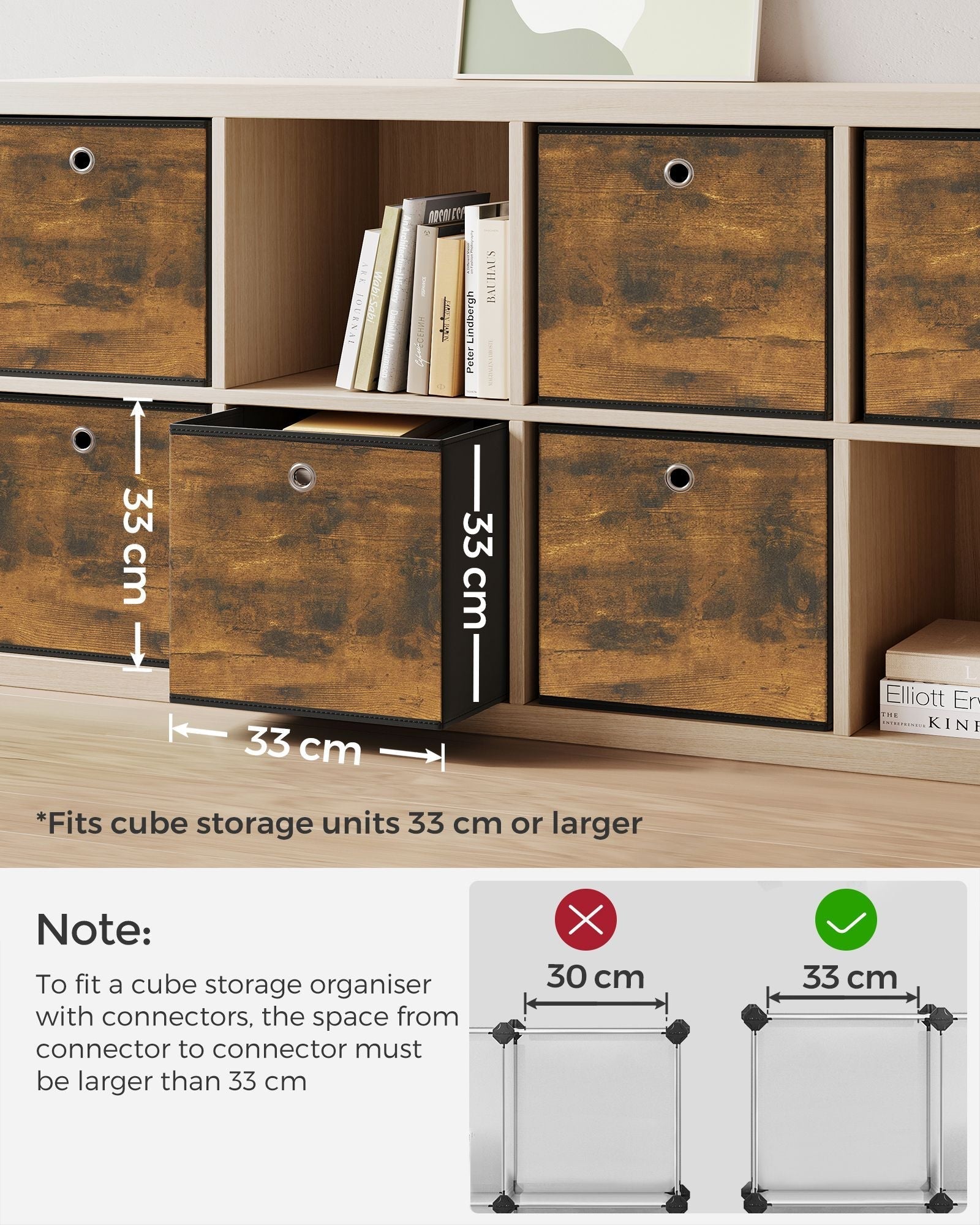 Foldable Storage Cubes - Oxford - Rustic Brown & Black - Set of 6
