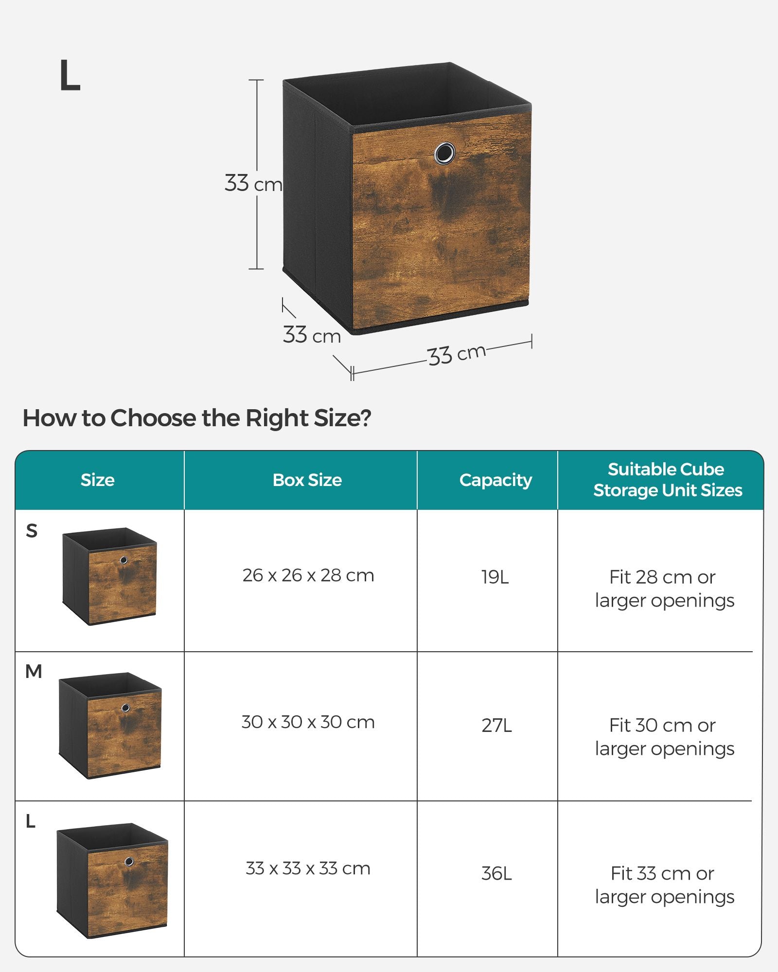Foldable Storage Cubes - Oxford - Rustic Brown & Black - Set of 6