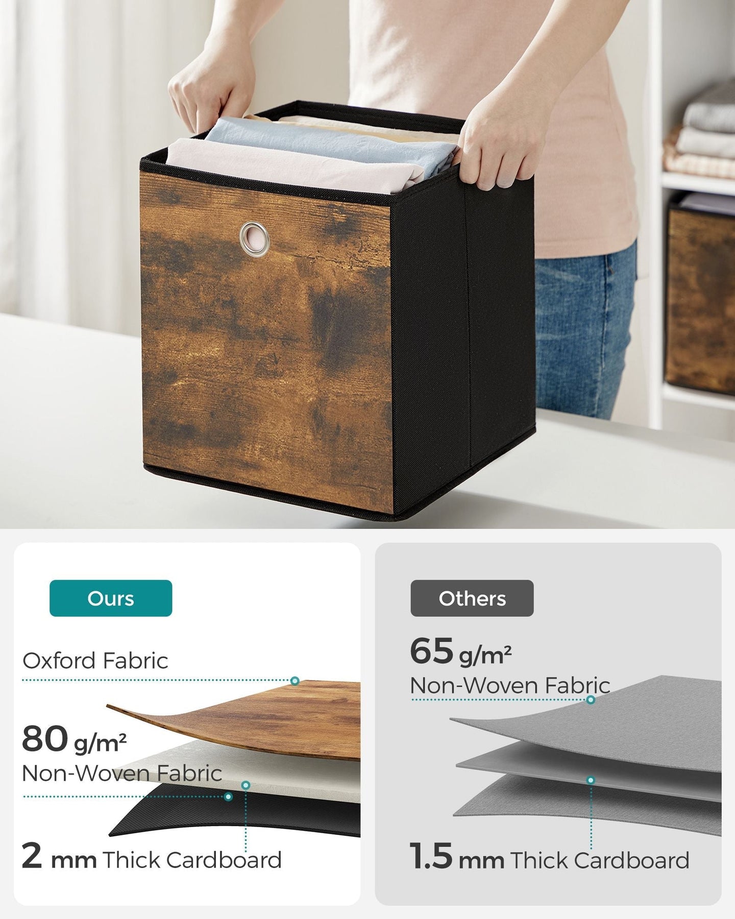 Foldable Storage Cubes - Oxford - Rustic Brown & Black - Set of 6