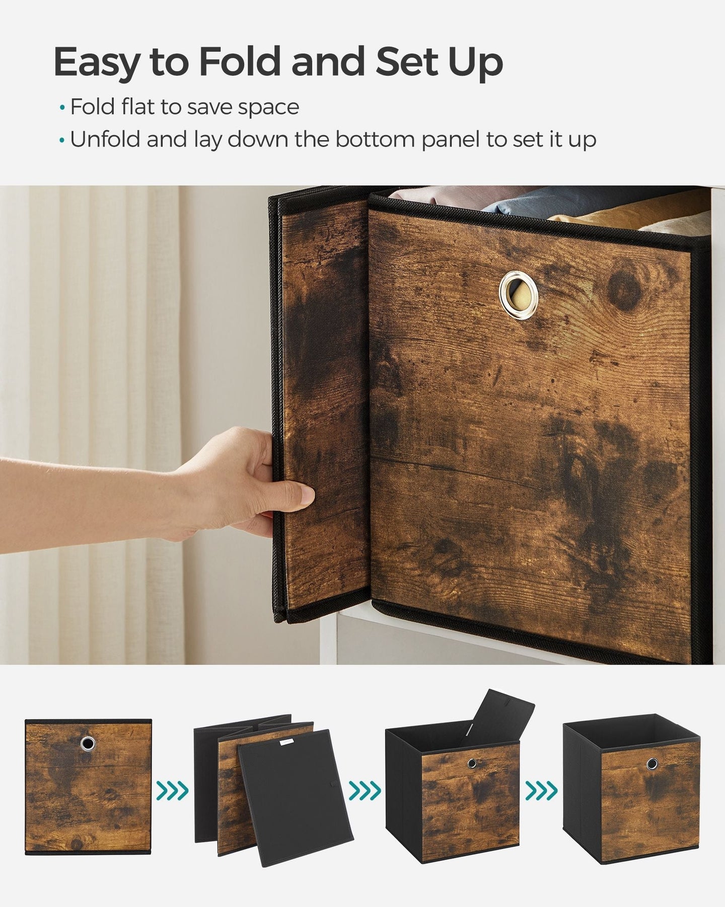 Foldable Storage Cubes - Oxford - Rustic Brown & Black - Set of 6
