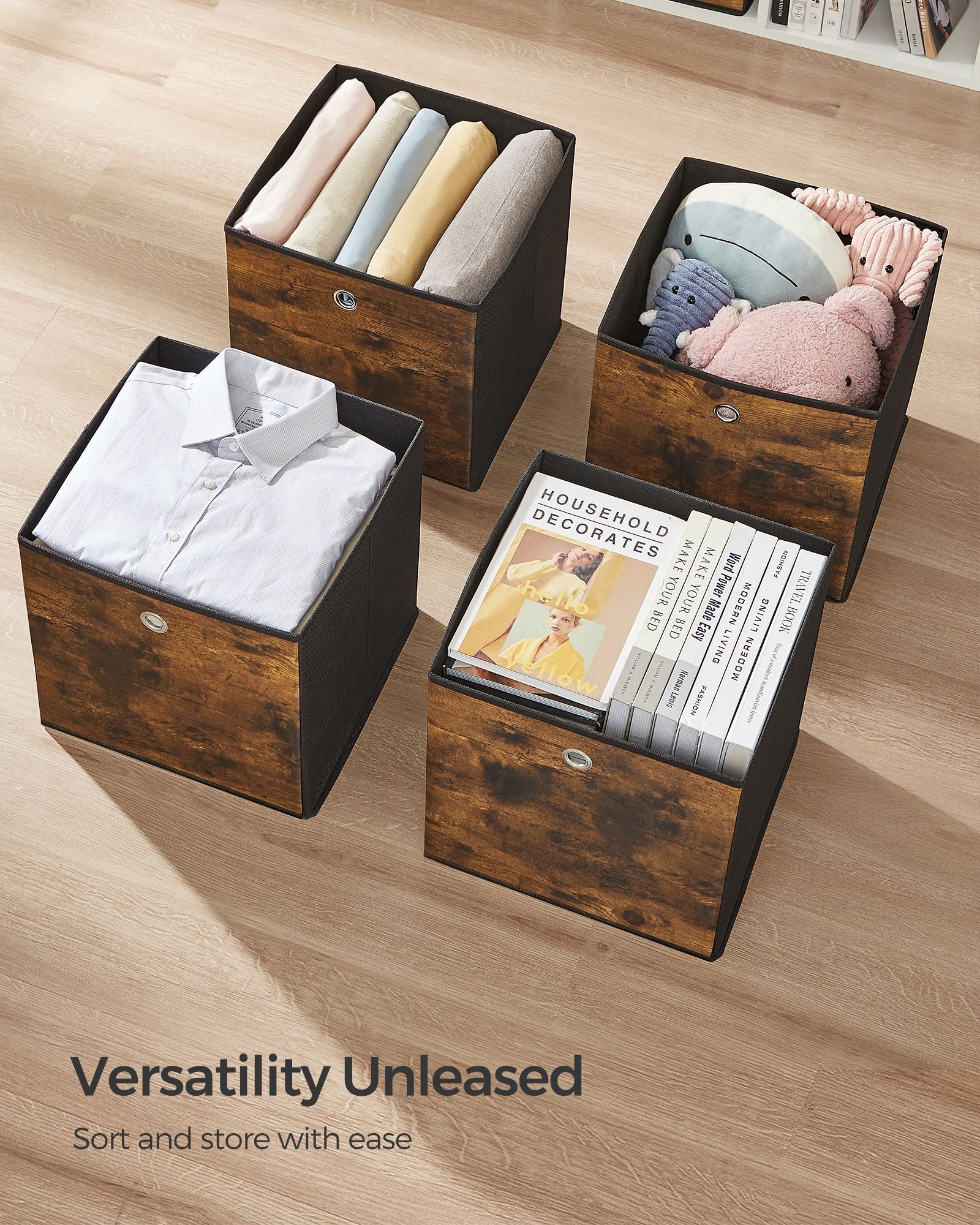 Foldable Storage Cubes - Oxford - Rustic Brown & Black - Set of 6