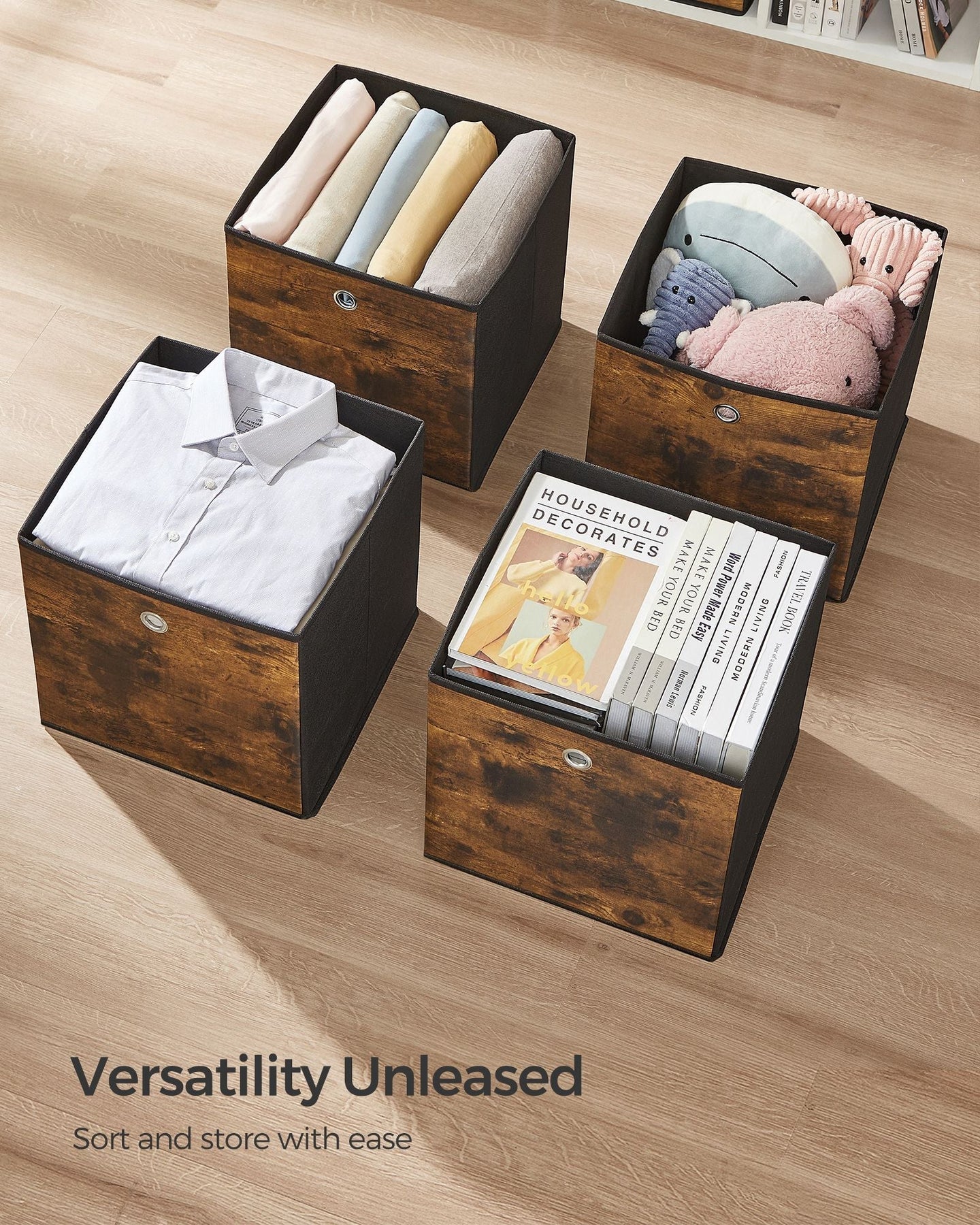 Foldable Storage Cubes - Oxford - Rustic Brown & Black - Set of 6