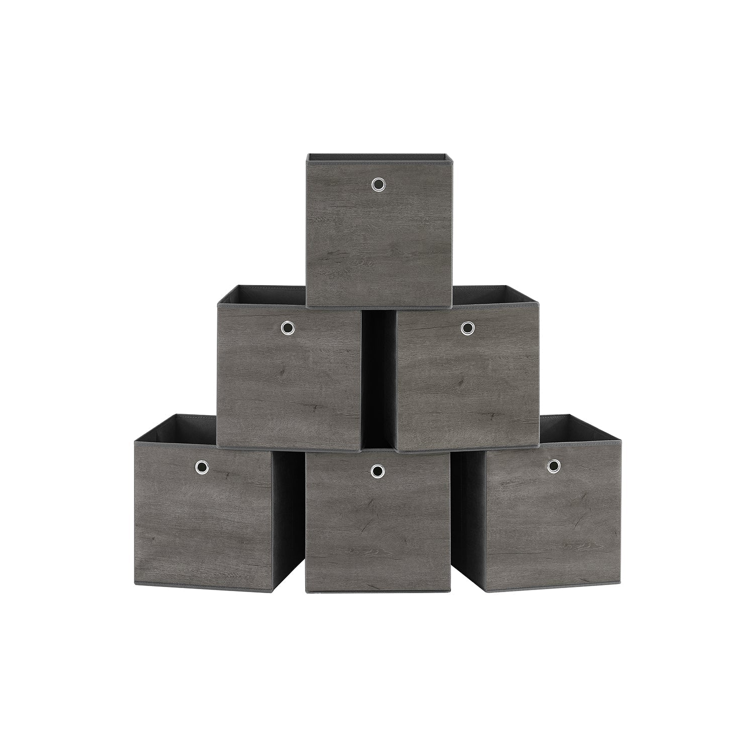 Set of 6 Foldable Non-Woven Fabric Storage Boxes - 33 x 33 x 33 cm - Gray - With Handle
