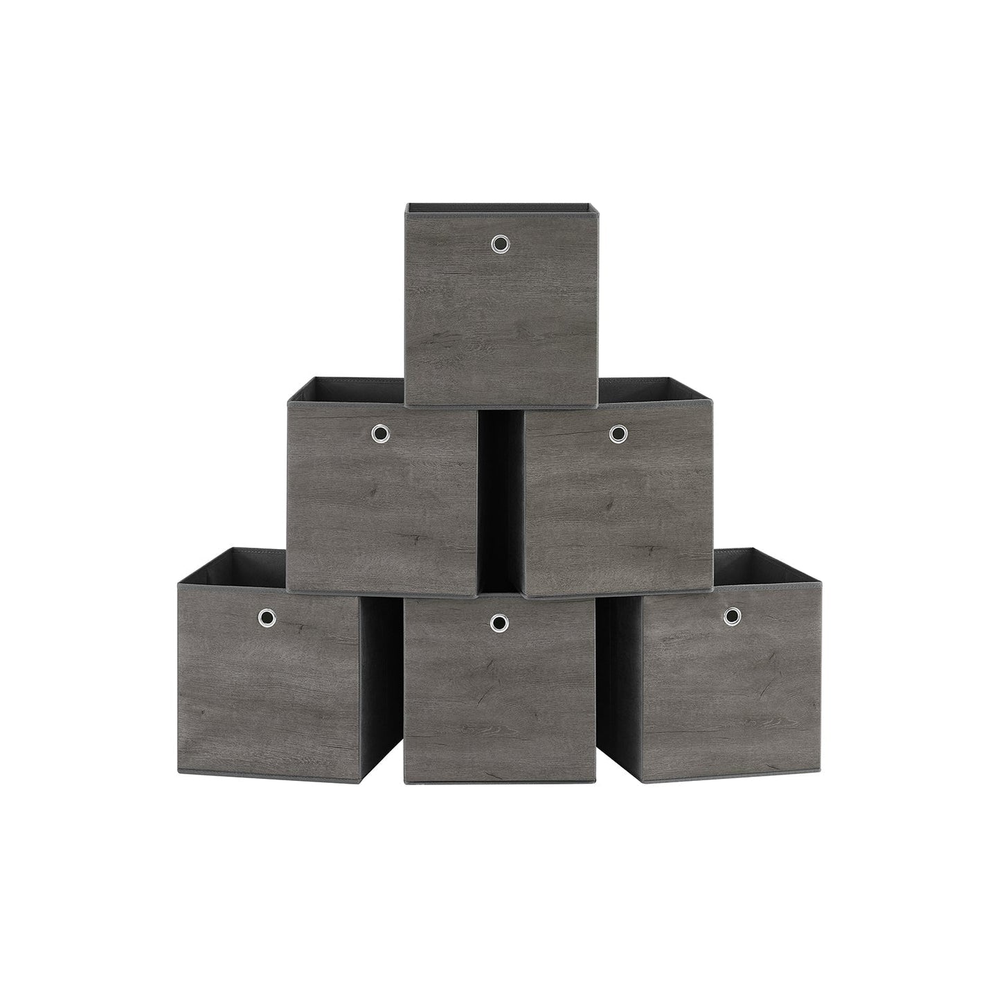Set of 6 Foldable Non-Woven Fabric Storage Boxes - 33 x 33 x 33 cm - Gray - With Handle