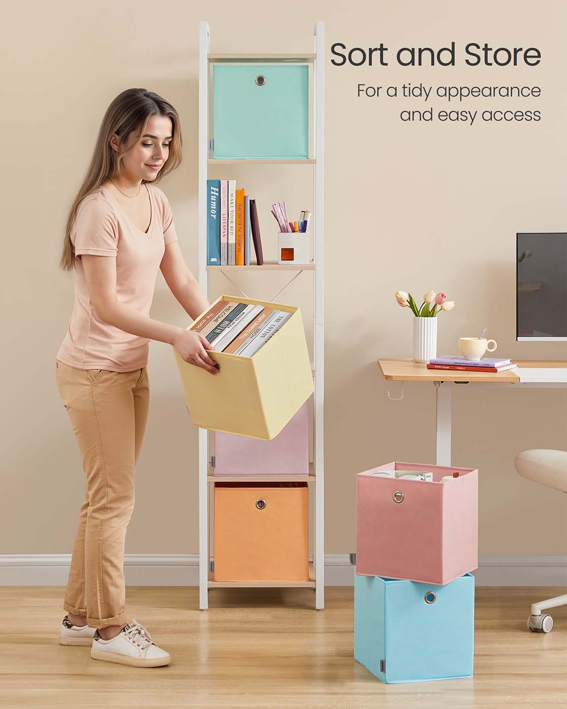 Set of 6 Collapsible Storage Cubes - Fabric - Rainbow