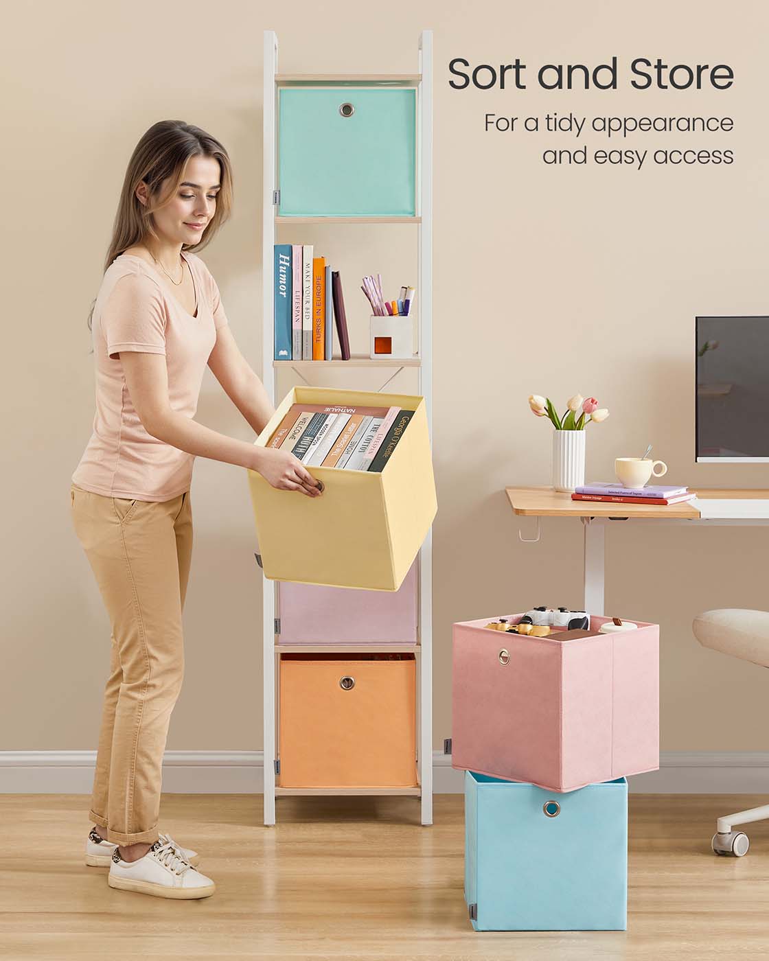 Set of 6 Collapsible Storage Cubes - Fabric - Rainbow