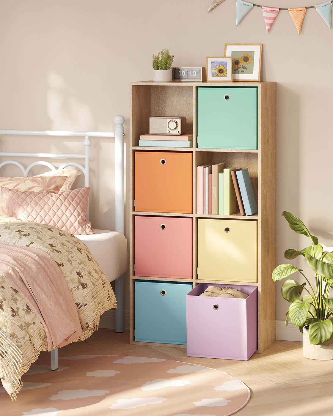 Set of 6 Collapsible Storage Cubes - Fabric - Rainbow