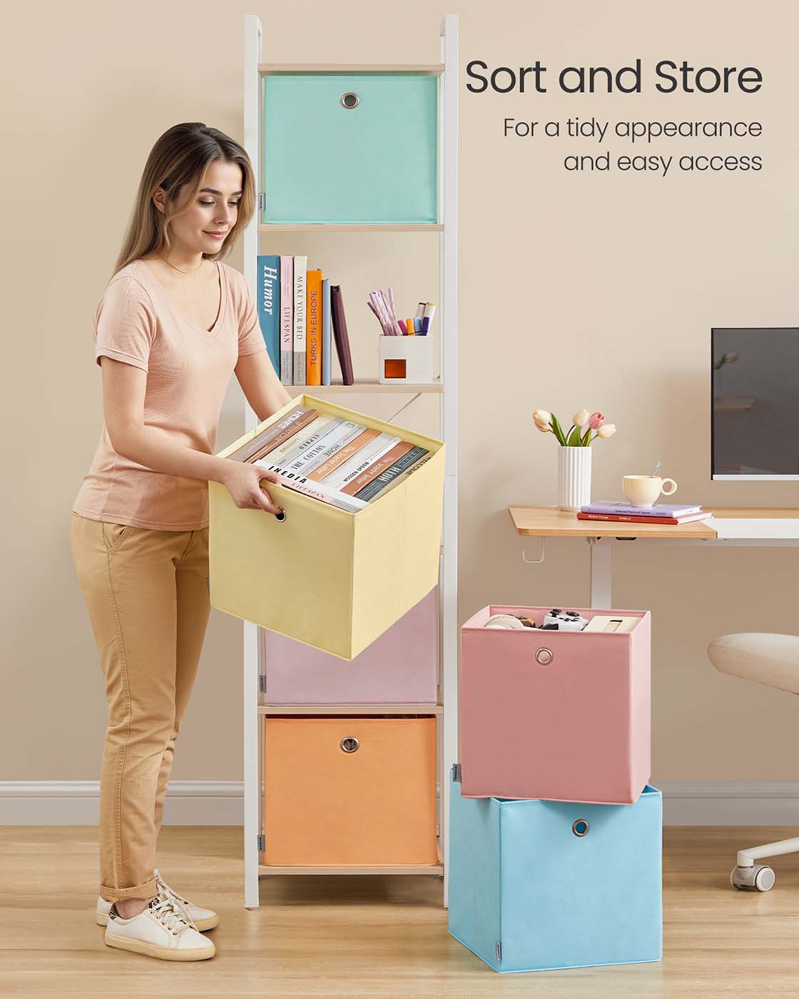 Set of 6 Collapsible Storage Cubes - Fabric - Rainbow