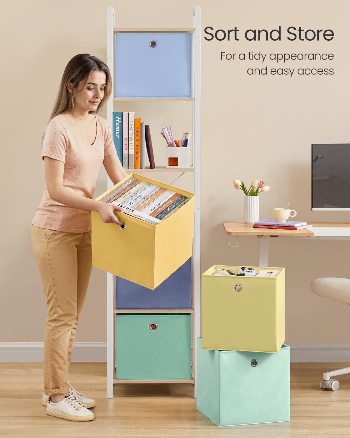 Storage Cubes Set of 6 Collapsible Storage Boxes Rainbow Storage Bins - Non-Woven Fabric and Plastic