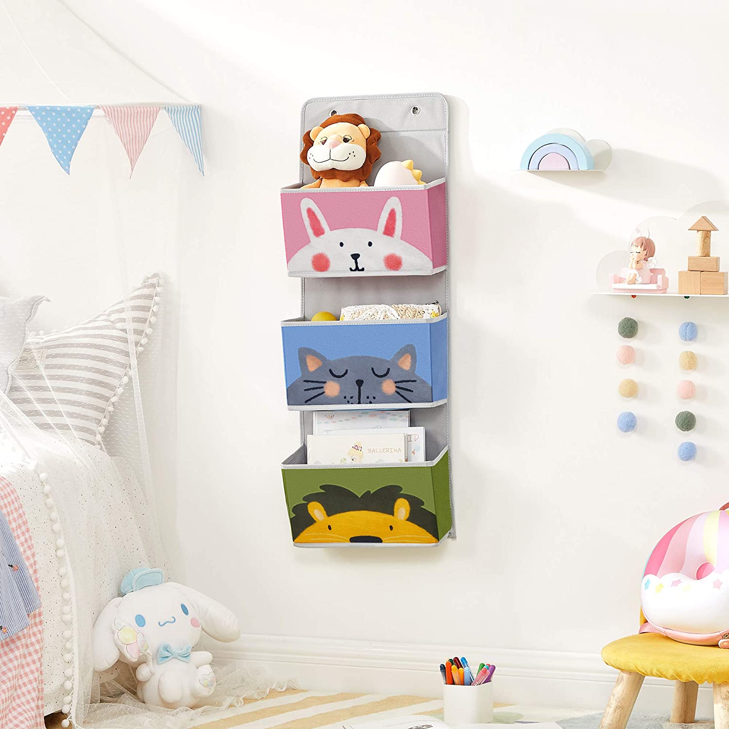 Over-the-Door Organizer - Fabric - Multicolor - Animal Theme with 3 Pockets and 2 Hooks