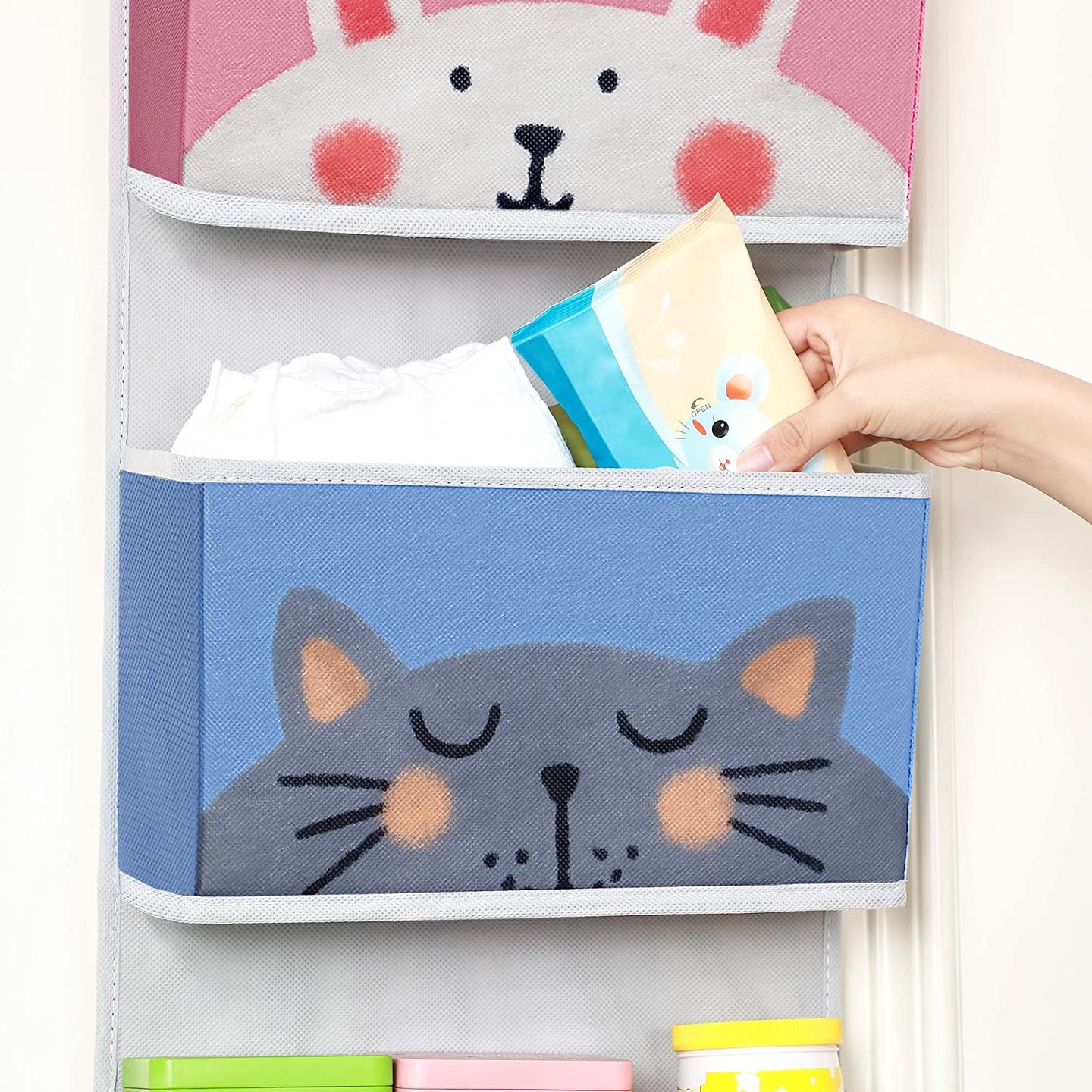 Over-the-Door Organizer - Fabric - Multicolor - Animal Theme with 3 Pockets and 2 Hooks