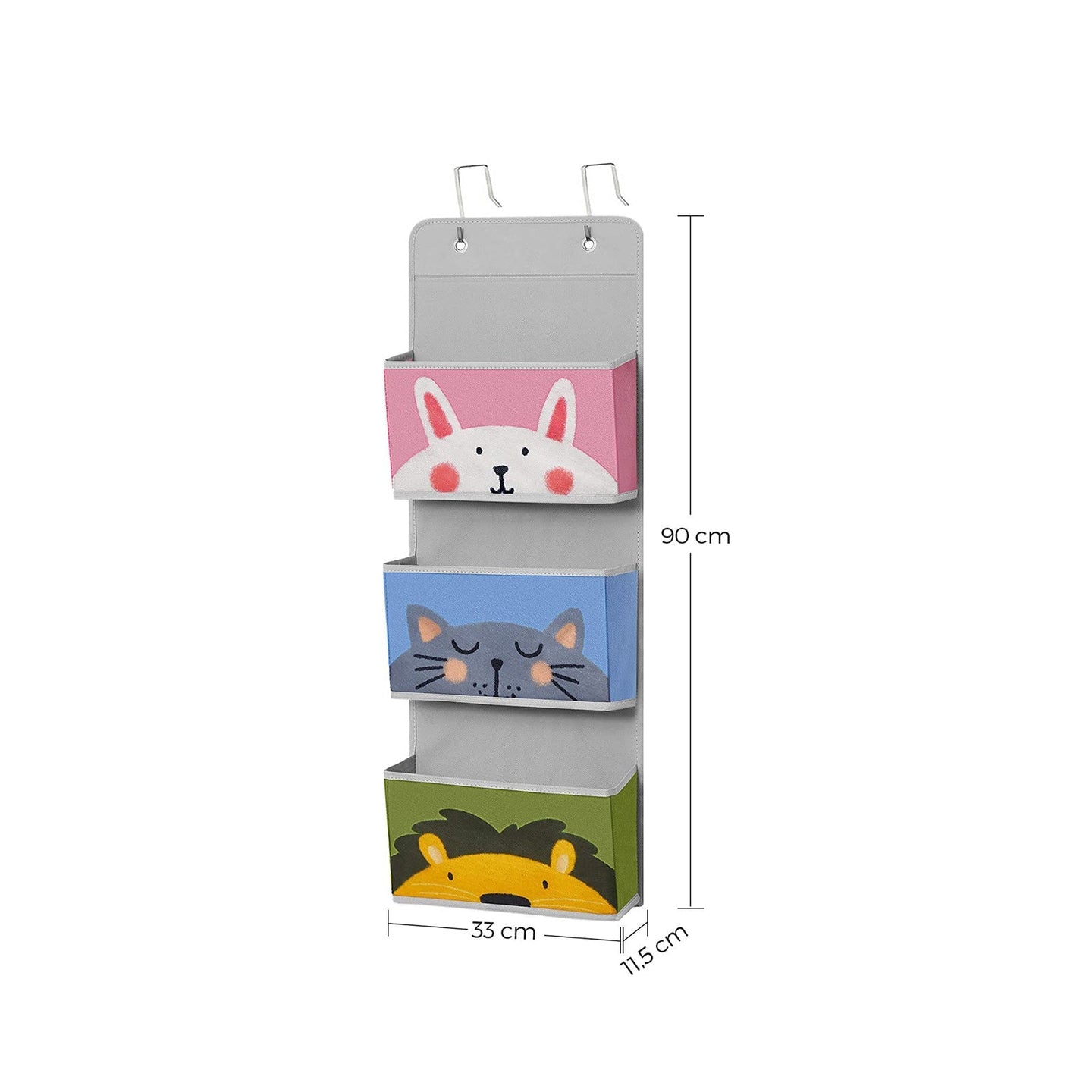 Over-the-Door Organizer - Fabric - Multicolor - Animal Theme with 3 Pockets and 2 Hooks