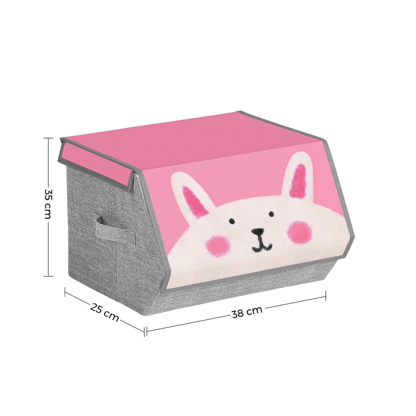 Set of 3 Stackable Toy Organiser Boxes - Fabric - Pink, Blue, Green, Grey - Magnetic Lid and Handles