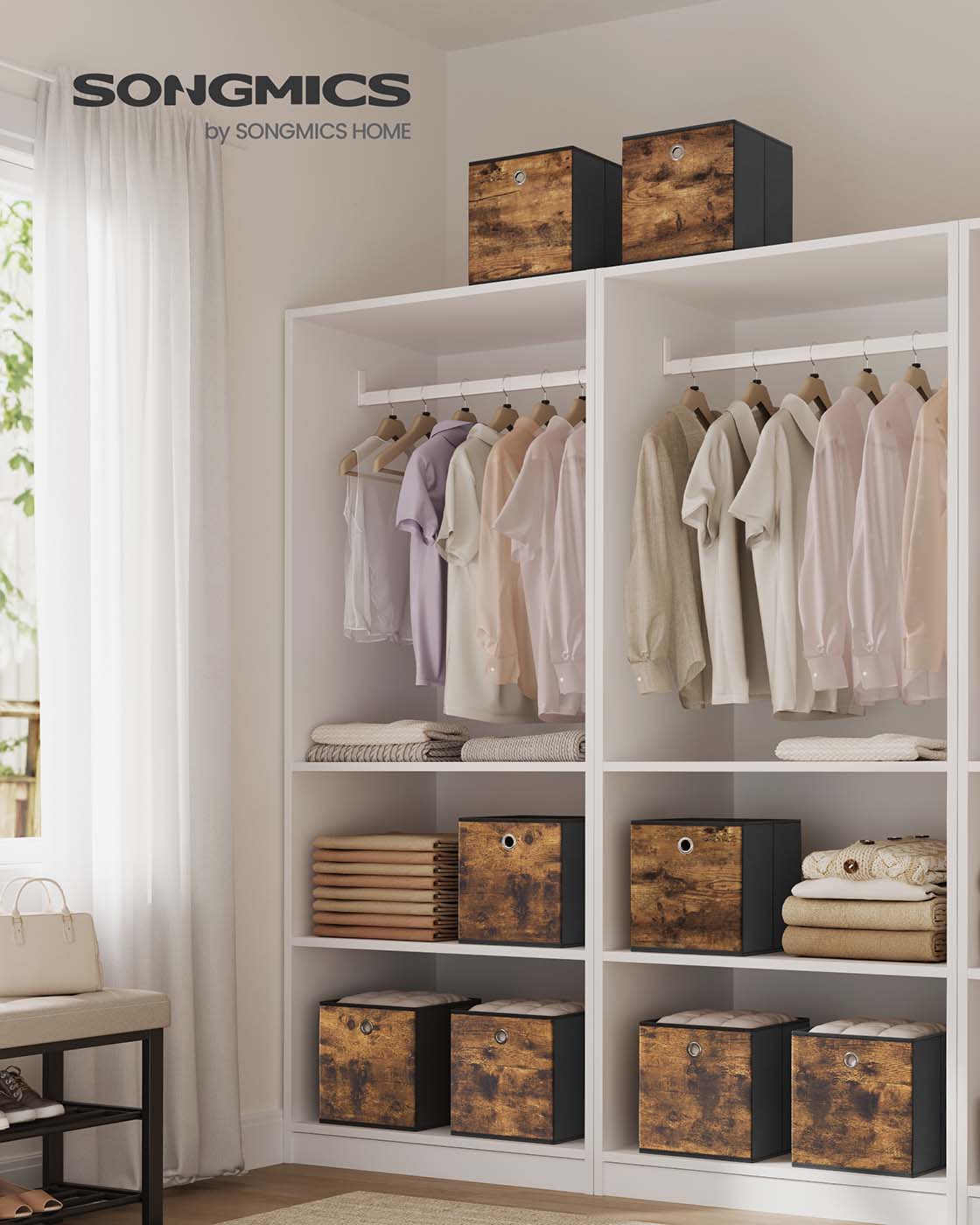 Foldable Storage Cubes - Fabric - Rustic Brown - Set of 8