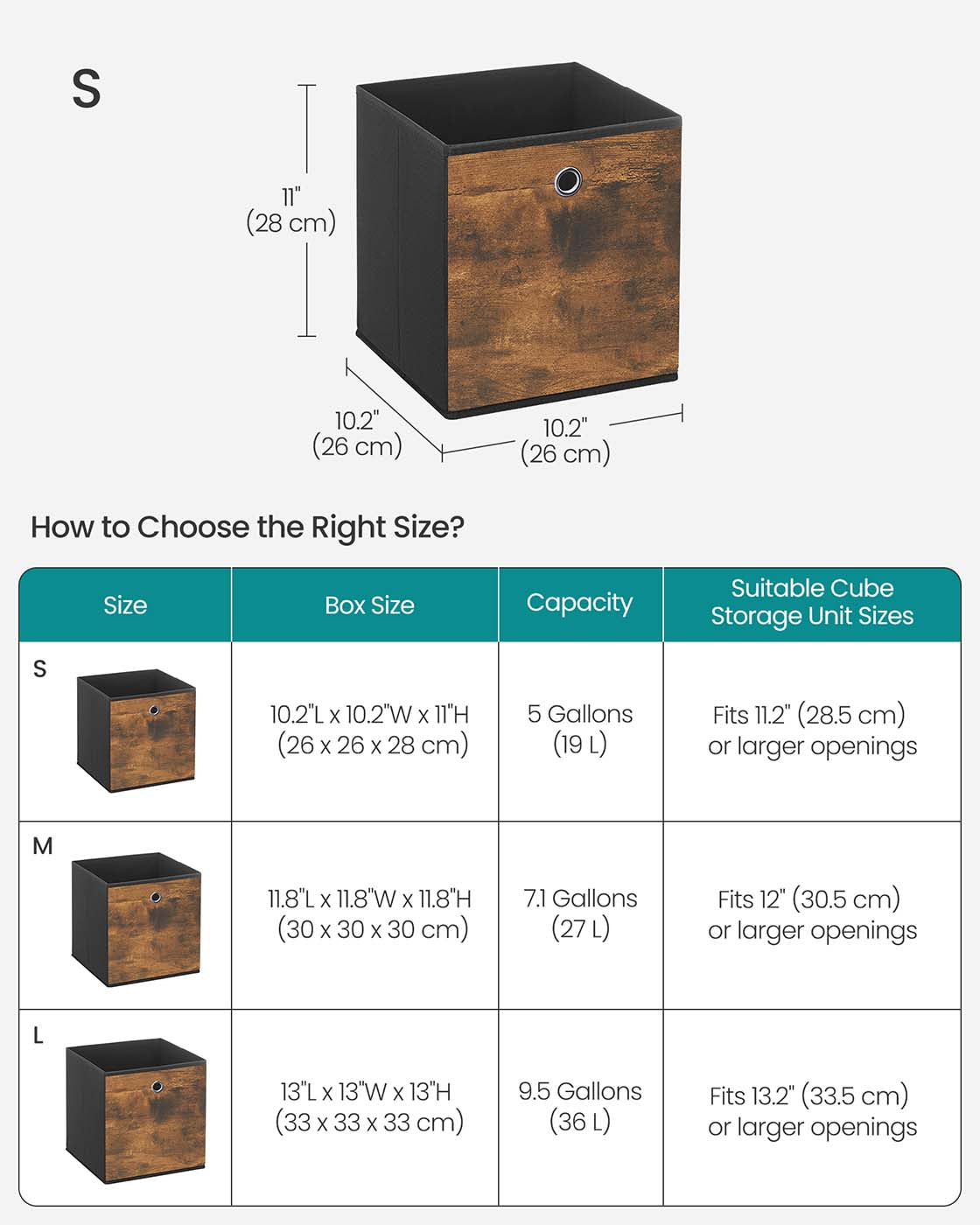 Foldable Storage Cubes - Fabric - Rustic Brown - Set of 8