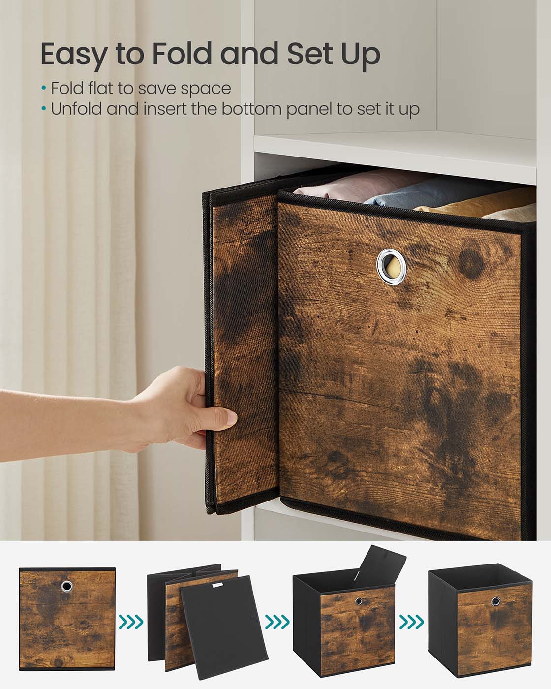 Foldable Storage Cubes - Fabric - Rustic Brown - Set of 8