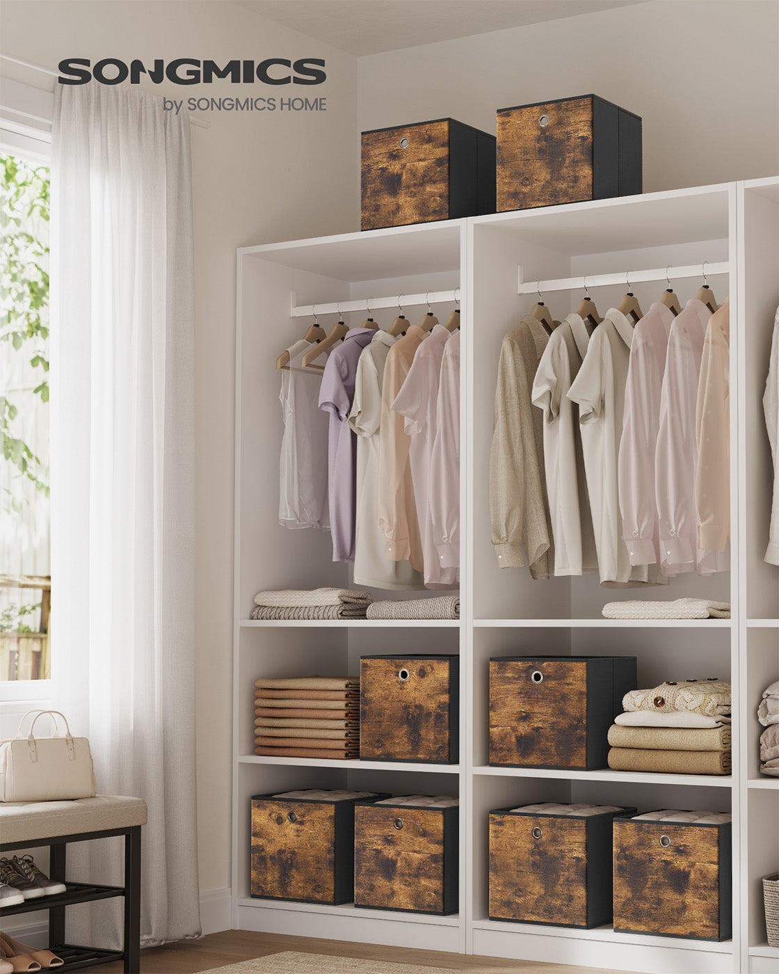 Foldable Storage Cubes - Fabric - Rustic Brown - Set of 8 for Organizing Clothes