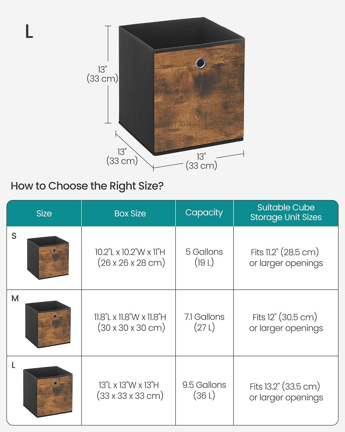 Foldable Storage Cubes - Fabric - Rustic Brown - Set of 8