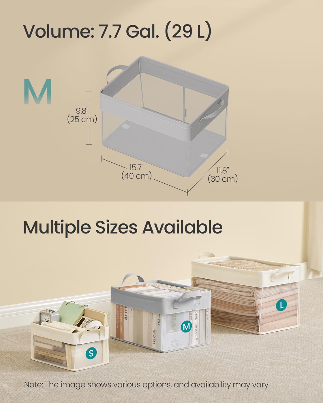 Medium Fabric Storage Bins - Set of 3 - Dove Grey - Foldable Design with Handles