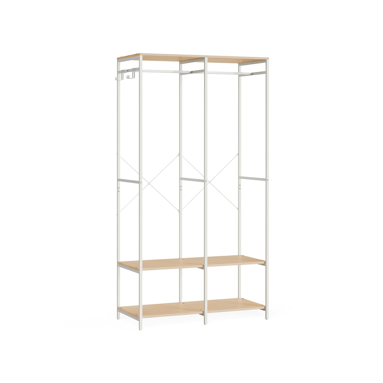 Portable Clothes Wardrobe - Fabric - Natural Beige - Foldable with Hanging Rods and Storage Shelves